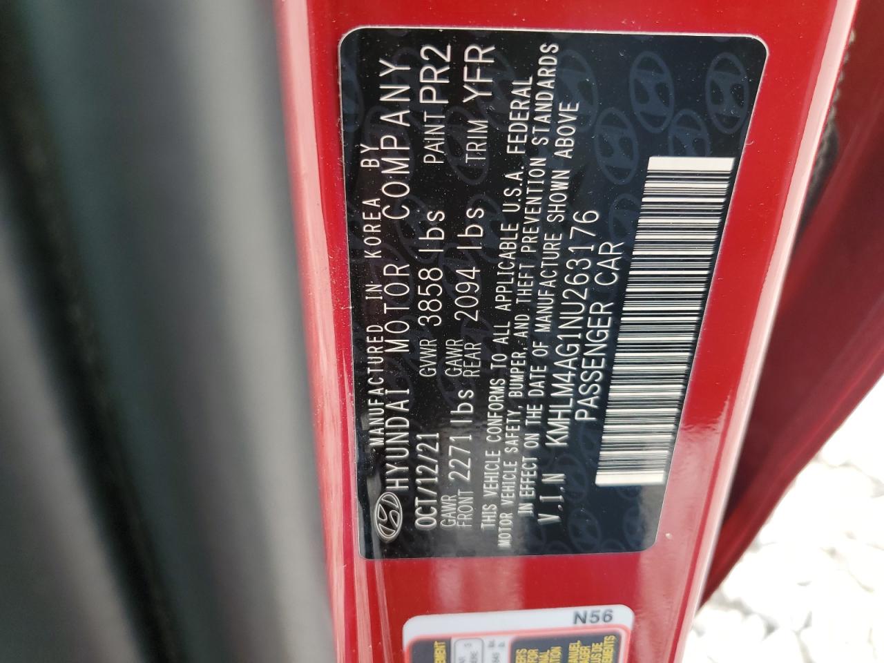 2022 Hyundai Elantra Sel VIN: KMHLM4AG1NU263176 Lot: 64872654