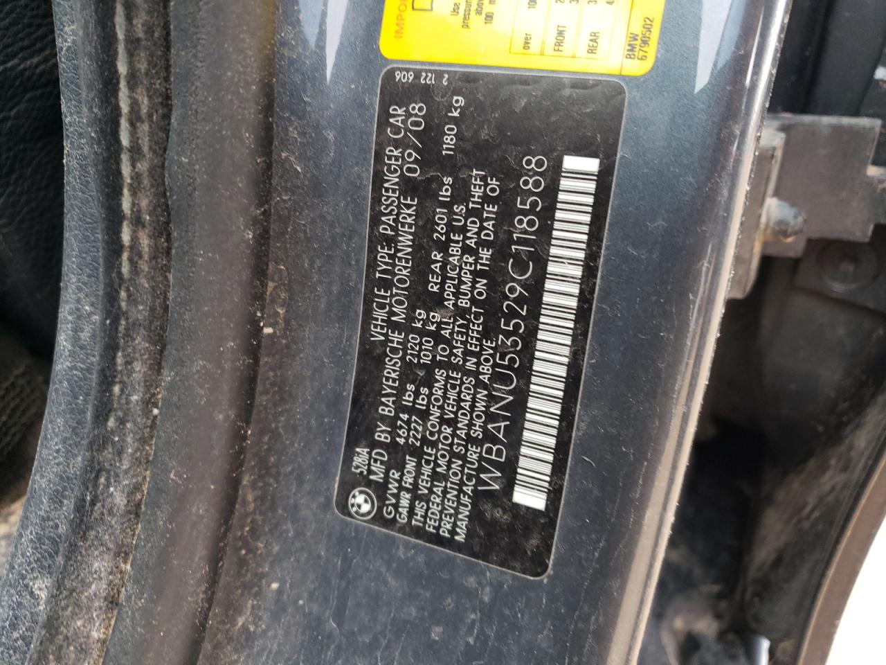 2009 BMW 528 I VIN: WBANU53529C118588 Lot: 63528254