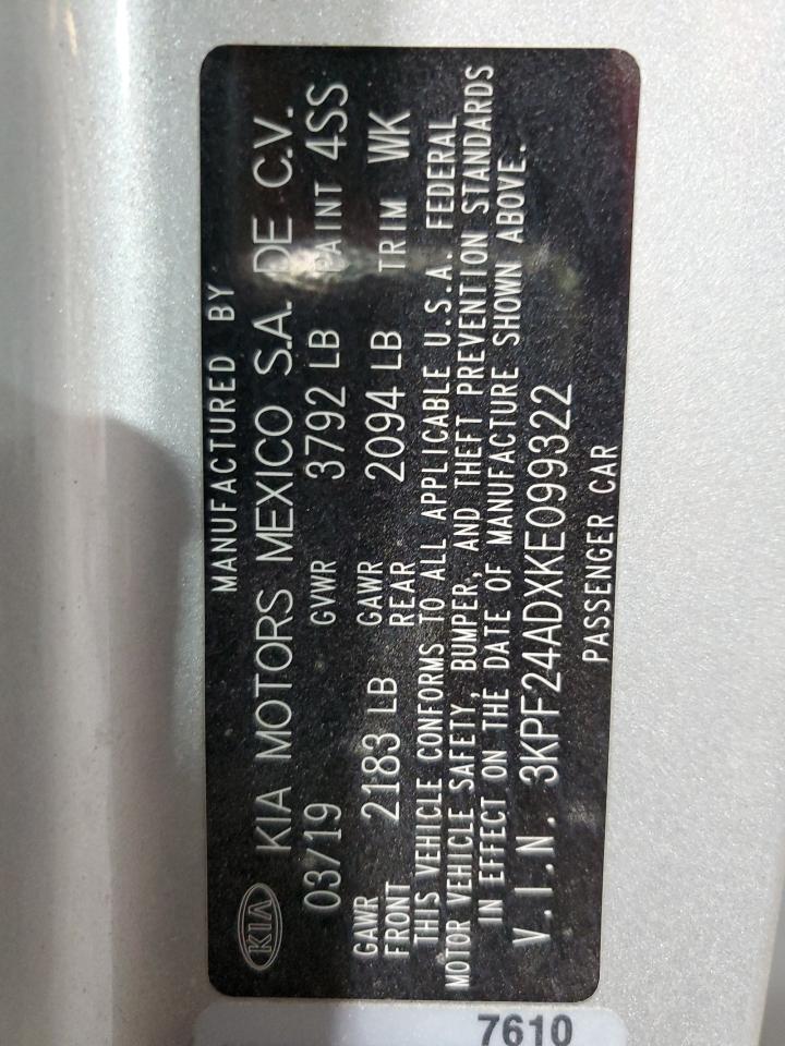 2019 Kia Forte Fe VIN: 3KPF24ADXKE099322 Lot: 65531884