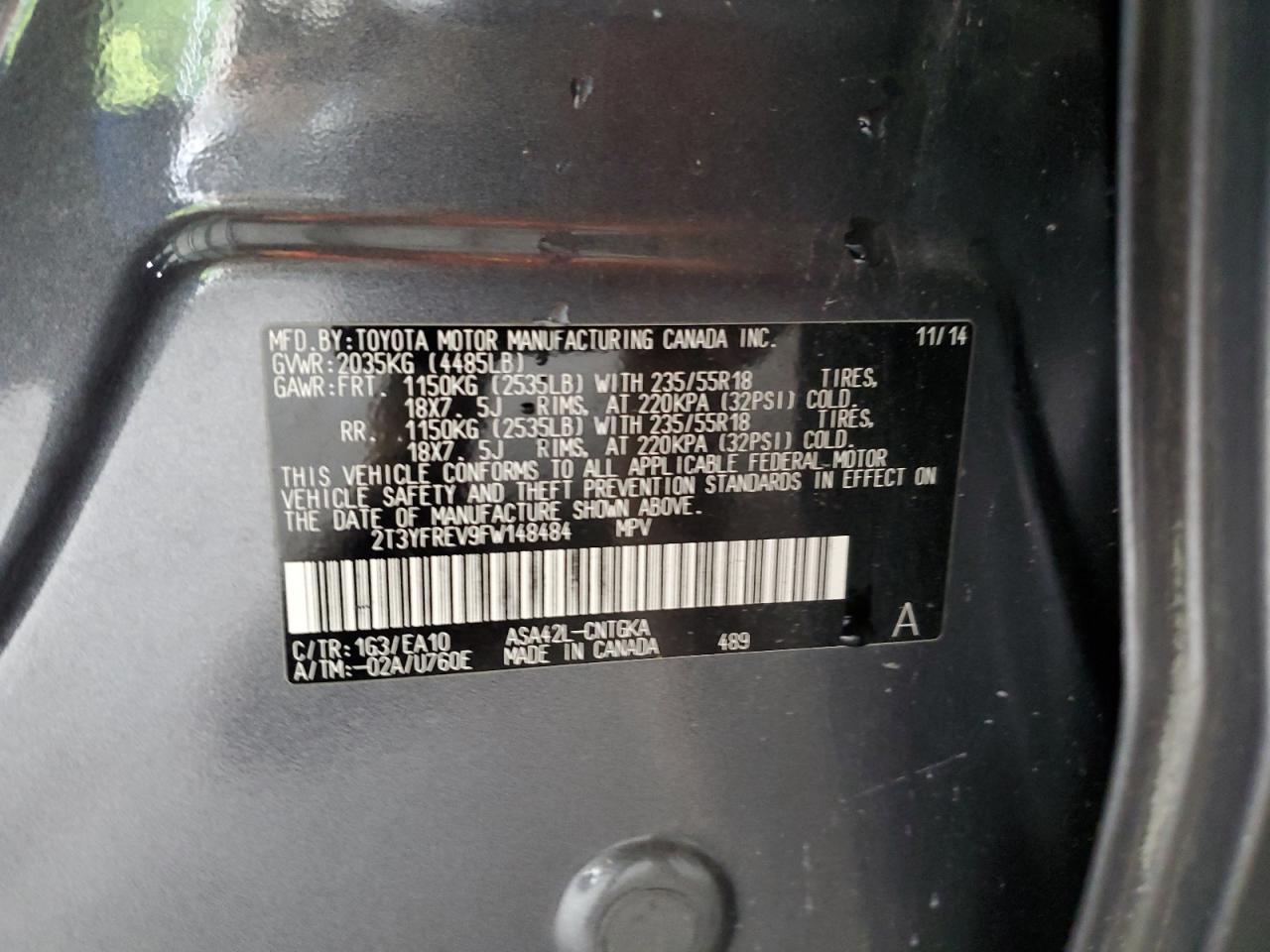 2015 Toyota Rav4 Limited VIN: 2T3YFREV9FW148484 Lot: 64213274