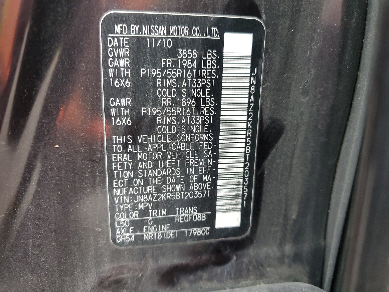 JN8AZ2KR5BT203571 2011 Nissan Cube Base