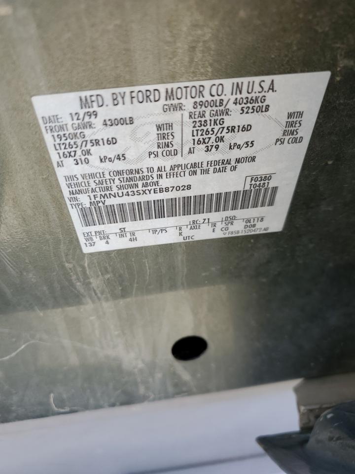 2000 Ford Excursion Limited VIN: 1FMNU43SXYEB87028 Lot: 65289734