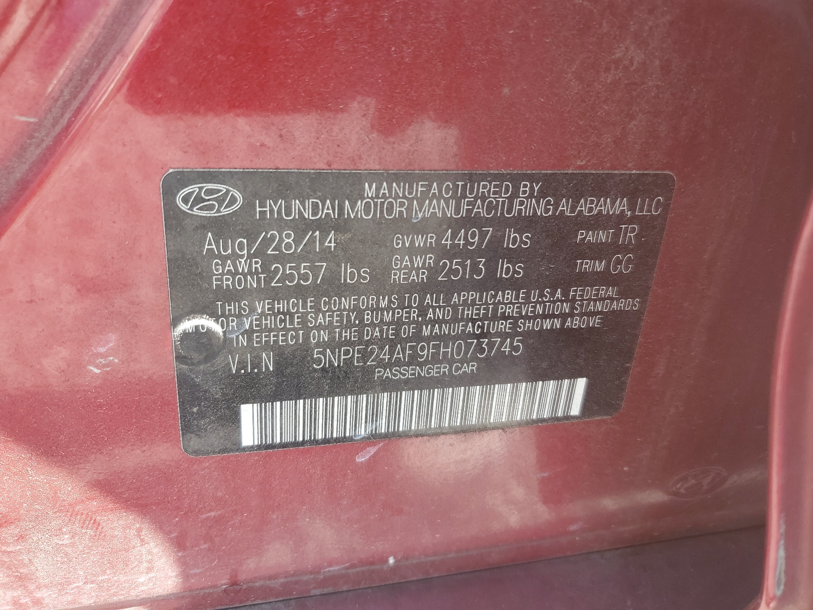5NPE24AF9FH073745 2015 Hyundai Sonata Se