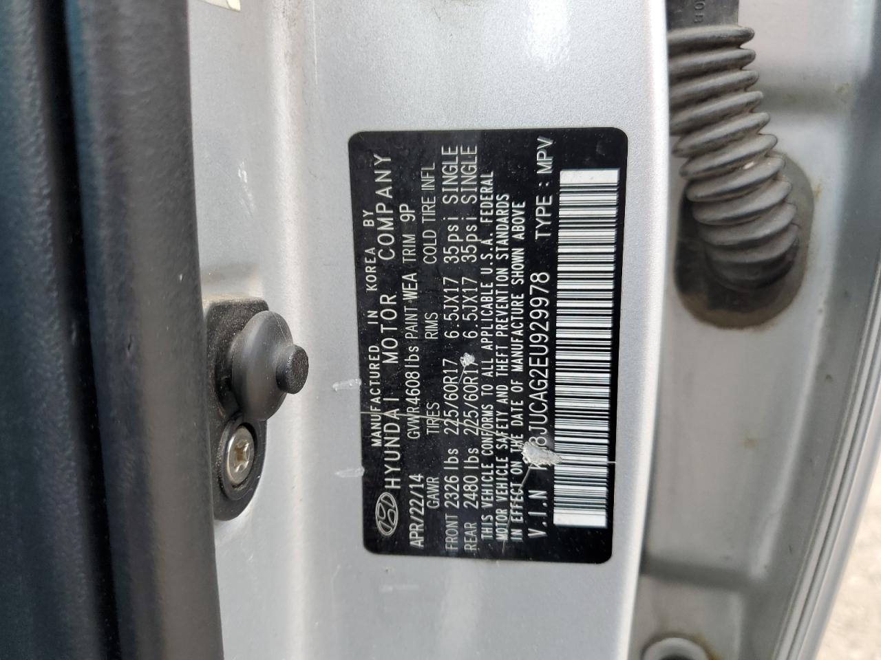 2014 Hyundai Tucson Gls VIN: KM8JUCAG2EU929978 Lot: 62183454