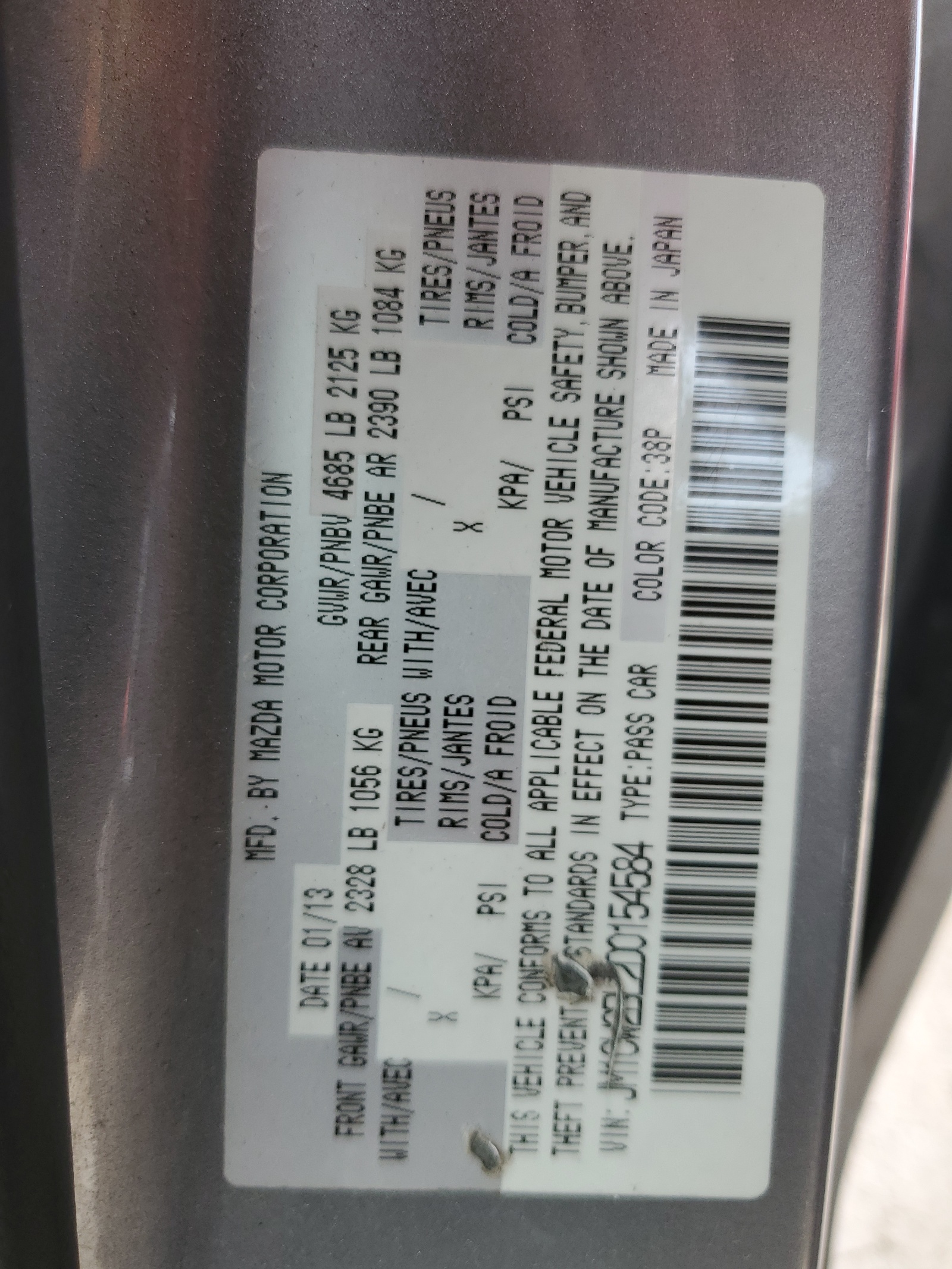 JM1CW2BL2D0154584 2013 Mazda 5