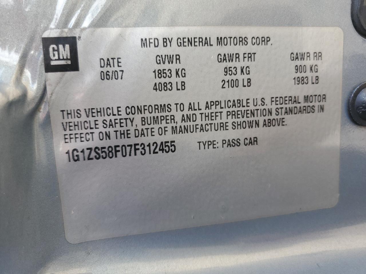 2007 Chevrolet Malibu Ls VIN: 1G1ZS58F07F312455 Lot: 78824564