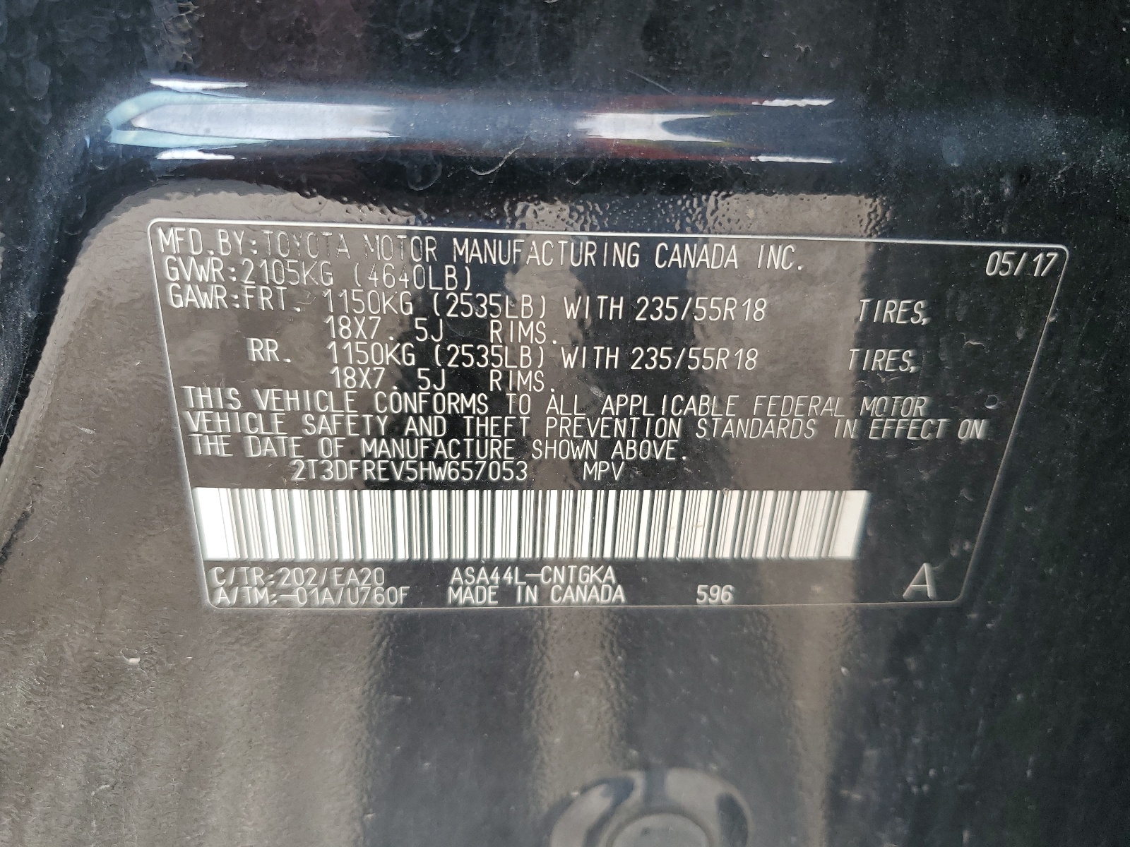 2T3DFREV5HW657053 2017 Toyota Rav4 Limited