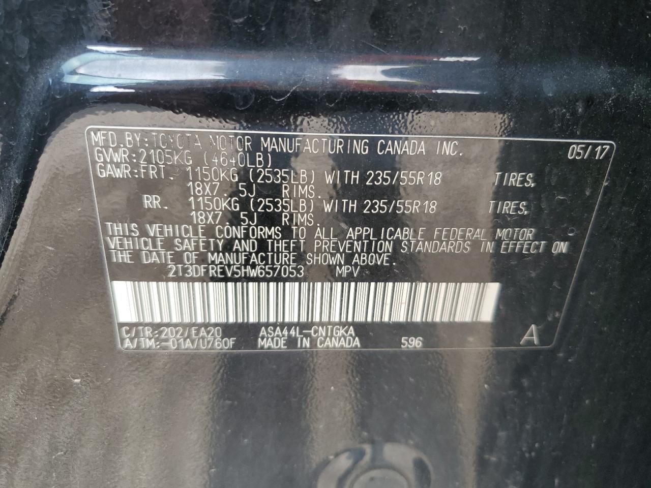 2017 Toyota Rav4 Limited VIN: 2T3DFREV5HW657053 Lot: 63033664