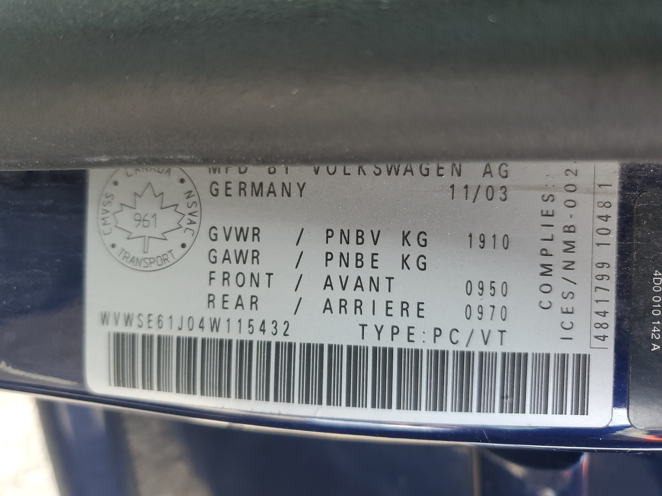 WVWSE61J04W115432 2004 Volkswagen Jetta Gls