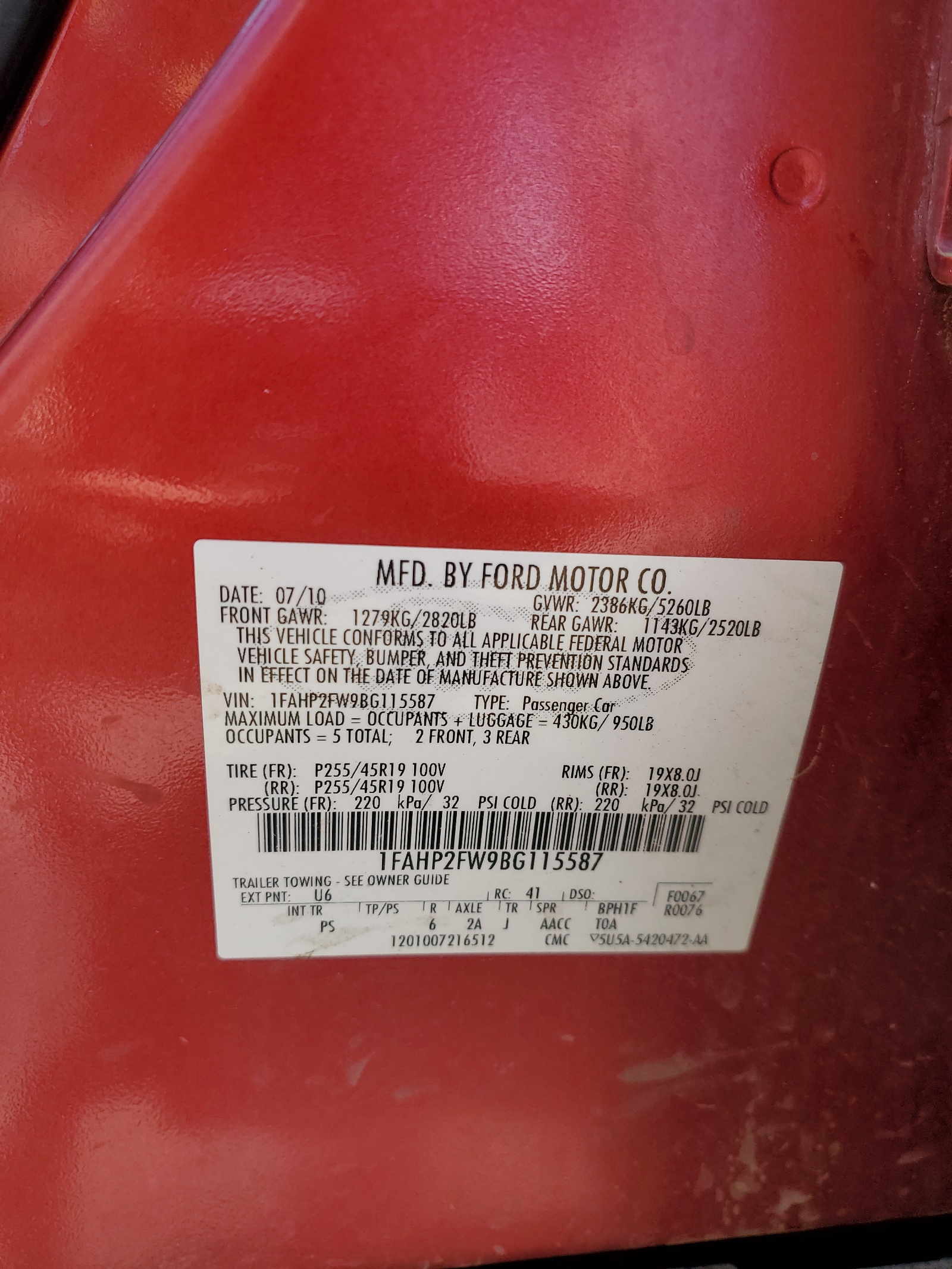 1FAHP2FW9BG115587 2011 Ford Taurus Limited