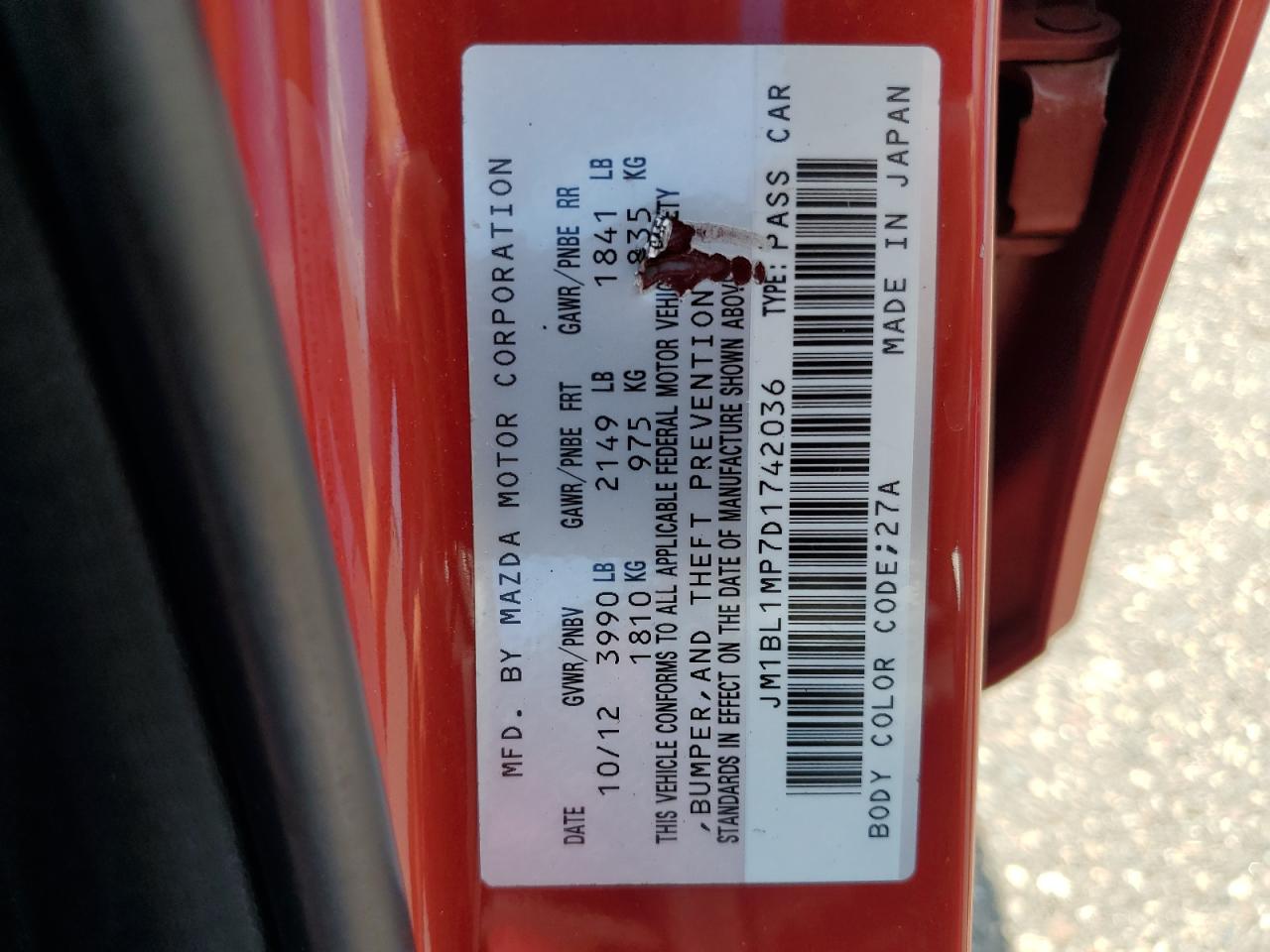 2013 Mazda 3 I VIN: JM1BL1MP7D1742036 Lot: 64118014