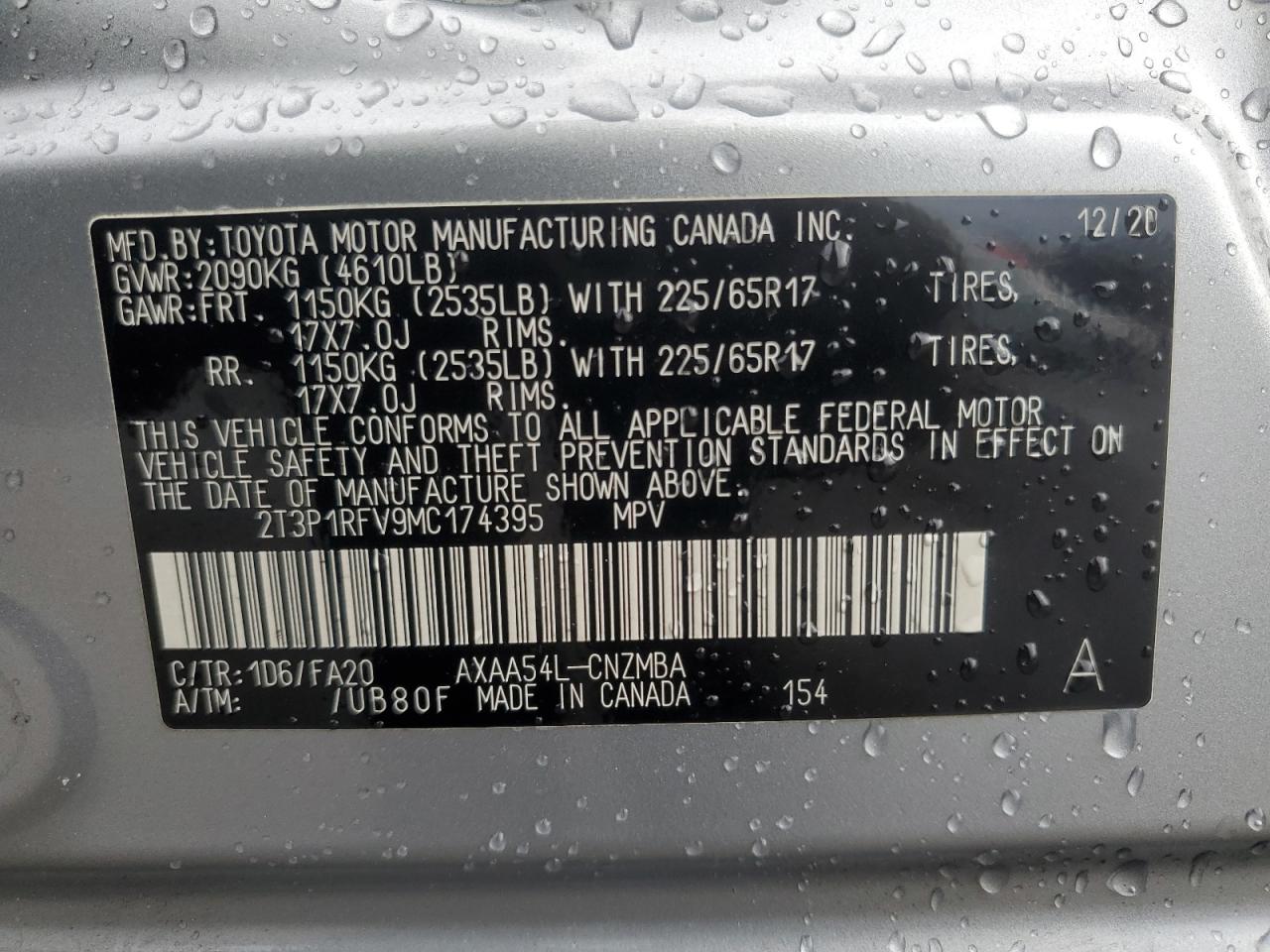 2021 Toyota Rav4 Xle VIN: 2T3P1RFV9MC174395 Lot: 62599184