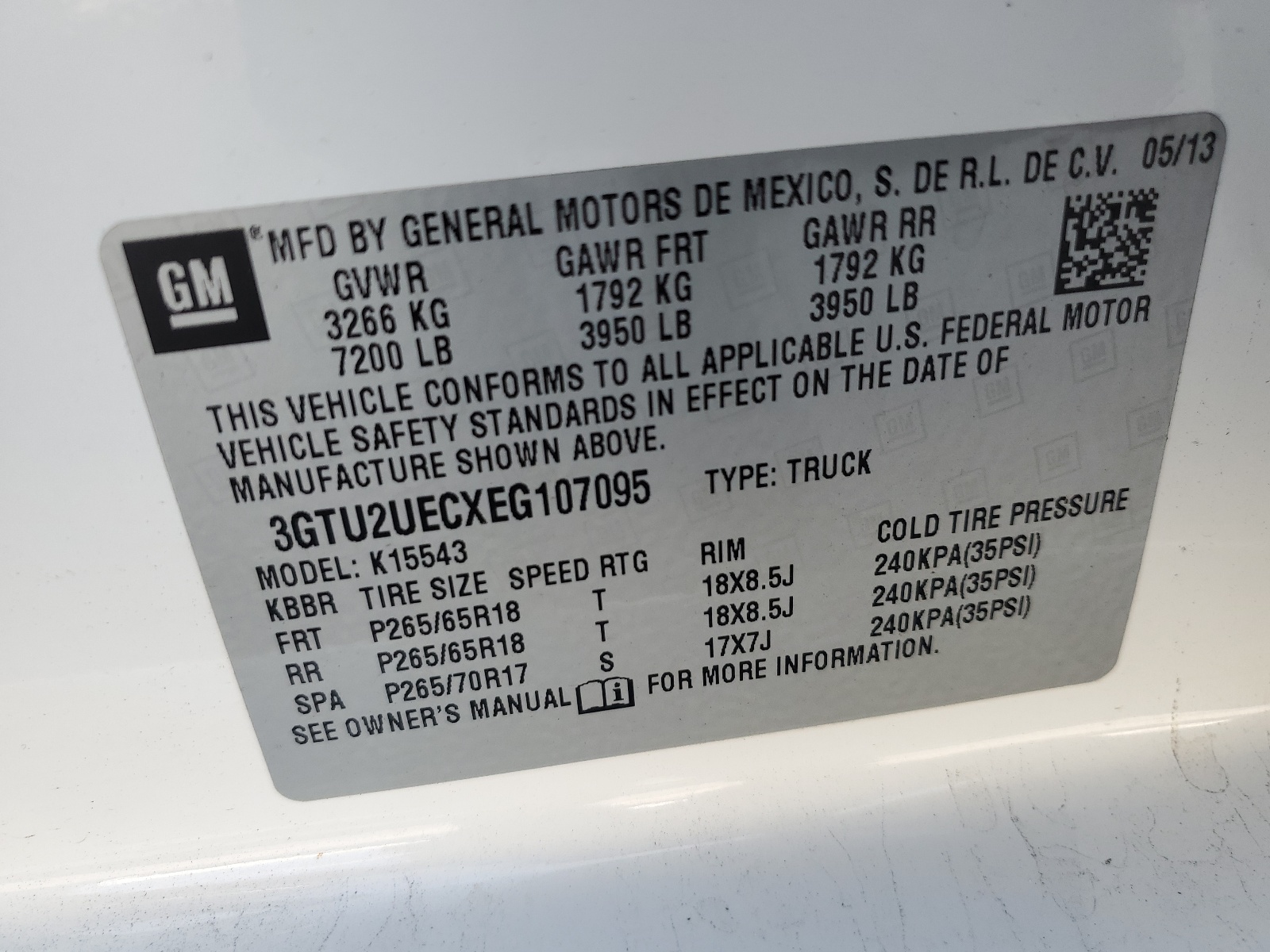 3GTU2UECXEG107095 2014 GMC Sierra K1500 Sle