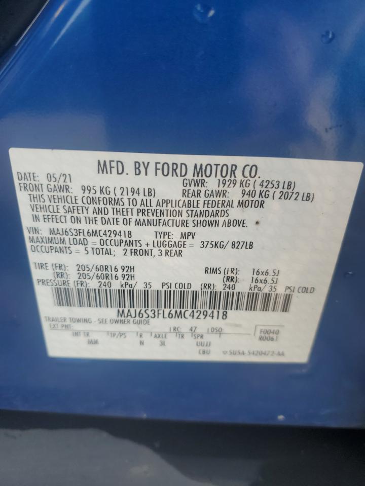 2021 Ford Ecosport S VIN: MAJ6S3FL6MC429418 Lot: 62473834