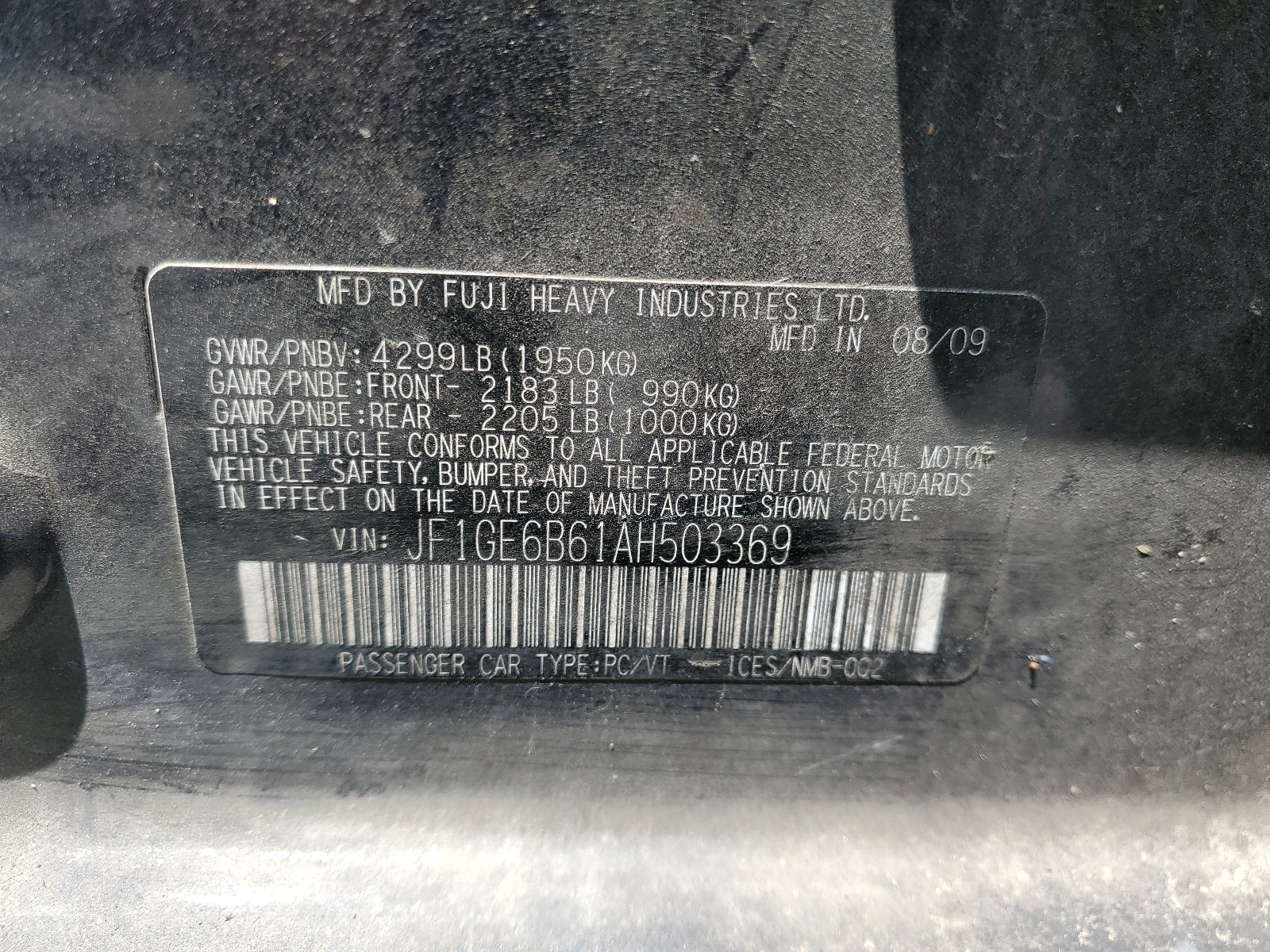 JF1GE6B61AH503369 2010 Subaru Impreza 2.5I Premium