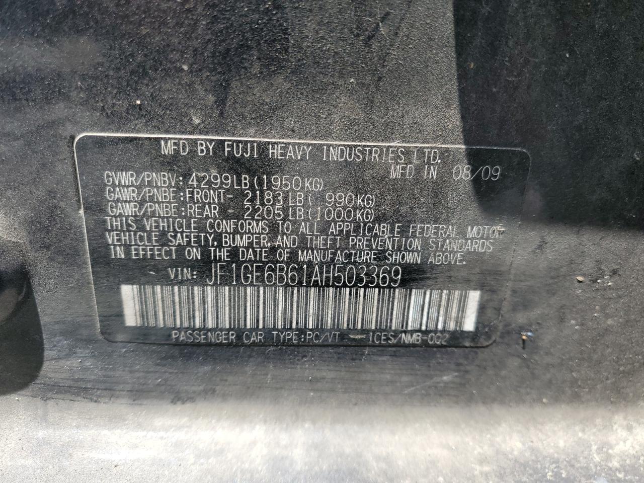 2010 Subaru Impreza 2.5I Premium VIN: JF1GE6B61AH503369 Lot: 62415274