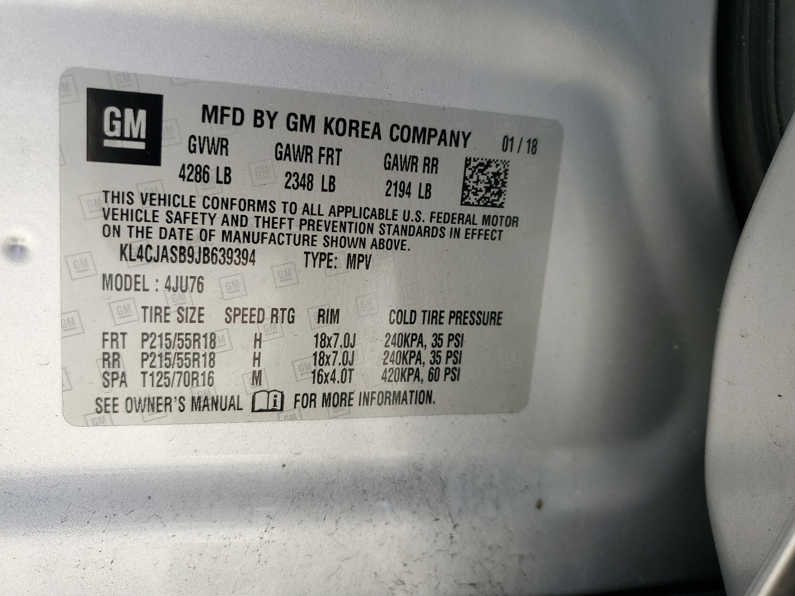KL4CJASB9JB639394 2018 Buick Encore Preferred
