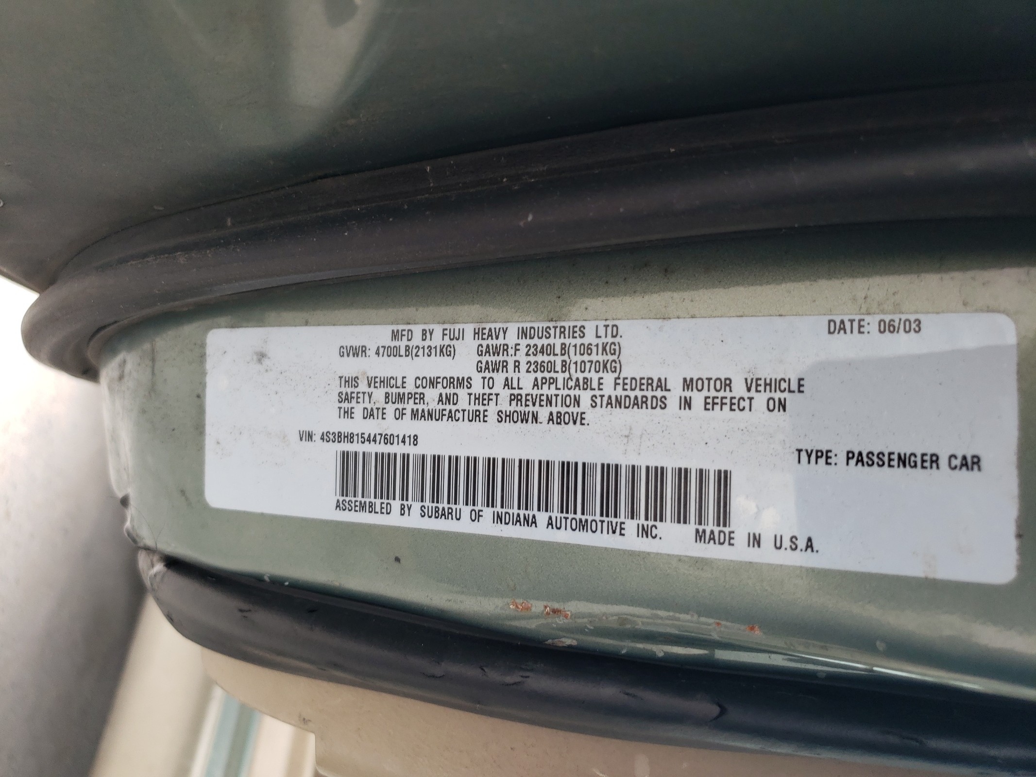 4S3BH815447601418 2004 Subaru Legacy Outback H6 3.0 Special