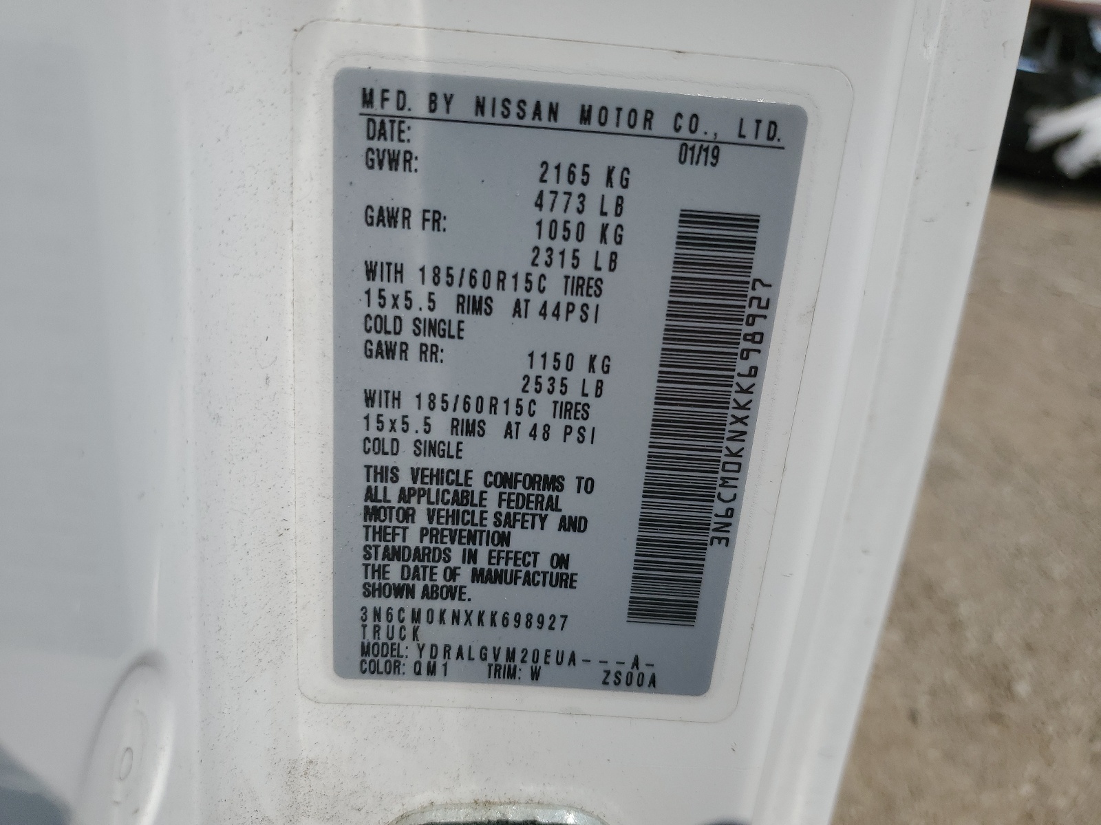 3N6CM0KNXKK698927 2019 Nissan Nv200 2.5S