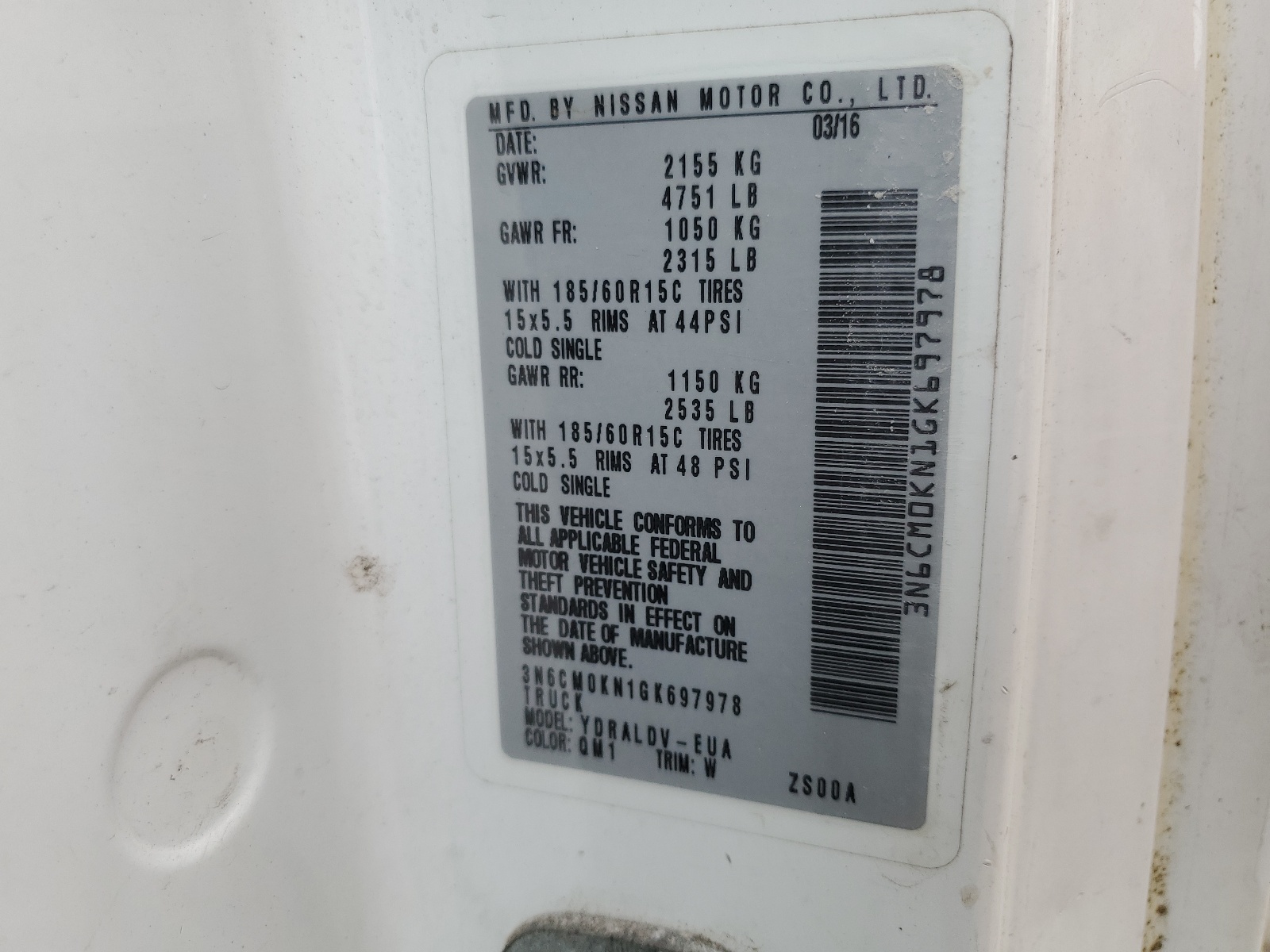 3N6CM0KN1GK697978 2016 Nissan Nv200 2.5S