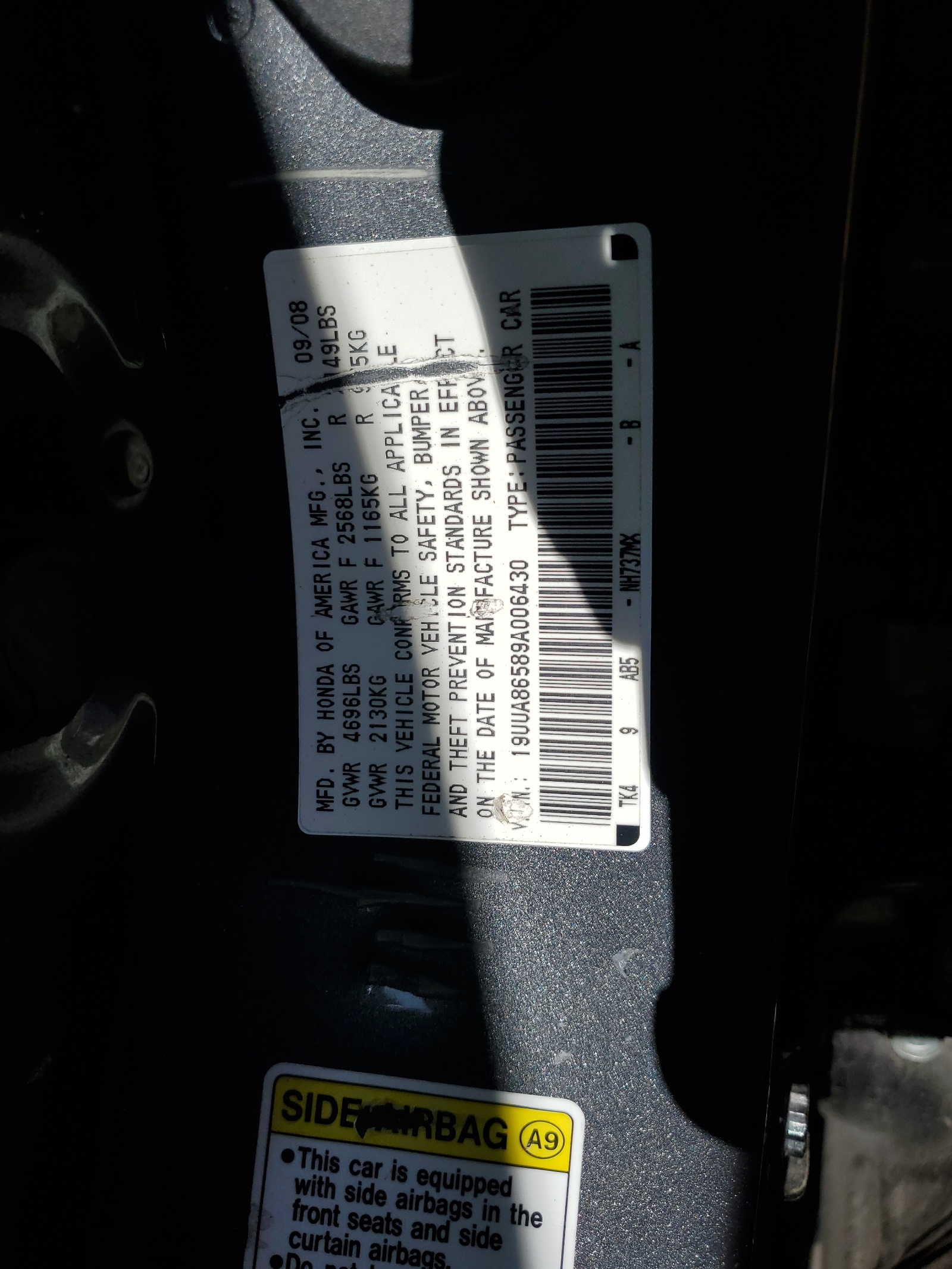 19UUA86589A006430 2009 Acura Tl