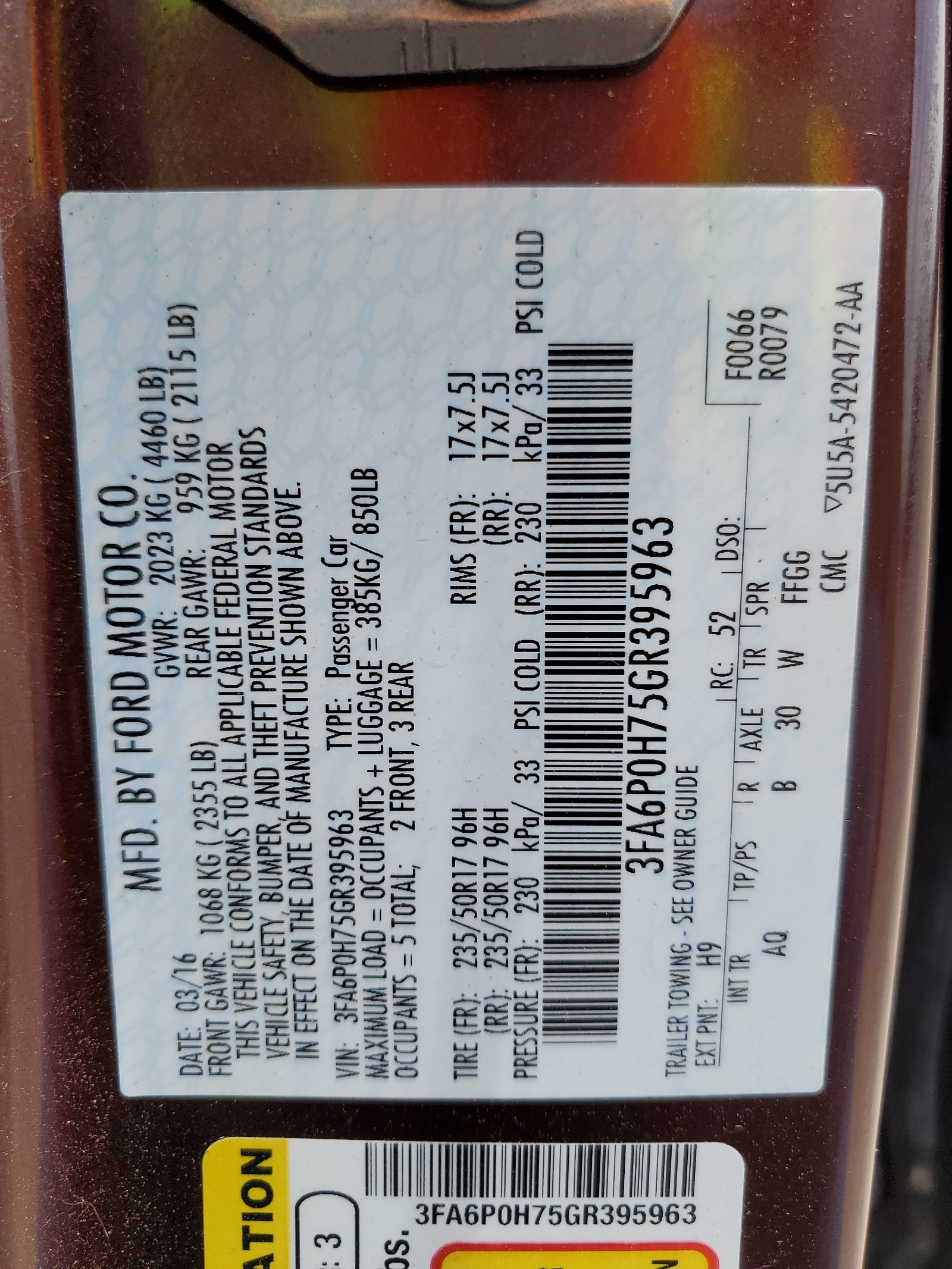 3FA6P0H75GR395963 2016 Ford Fusion Se