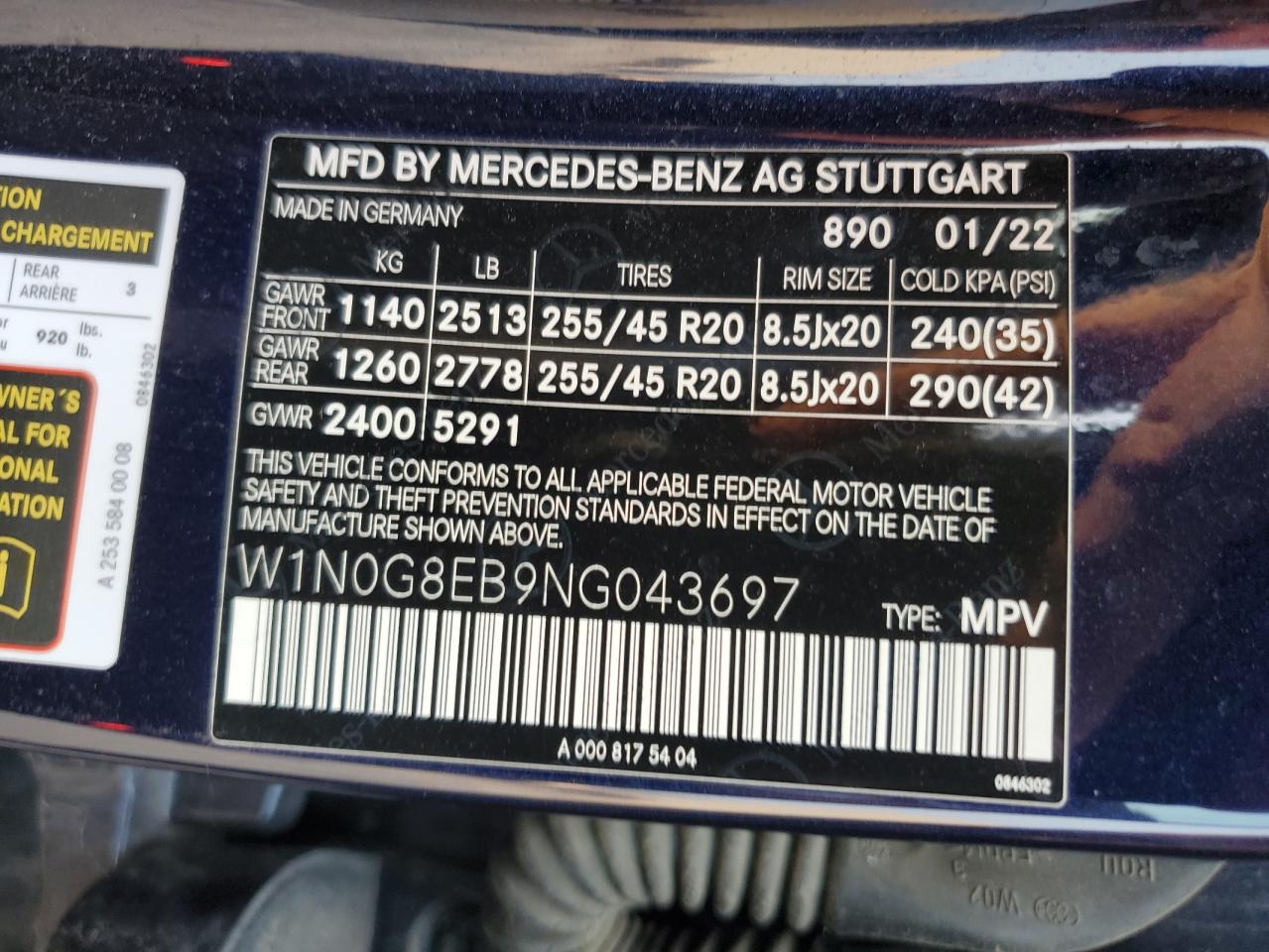 2022 Mercedes-Benz Glc 300 4Matic VIN: W1N0G8EB9NG043697 Lot: 63626144