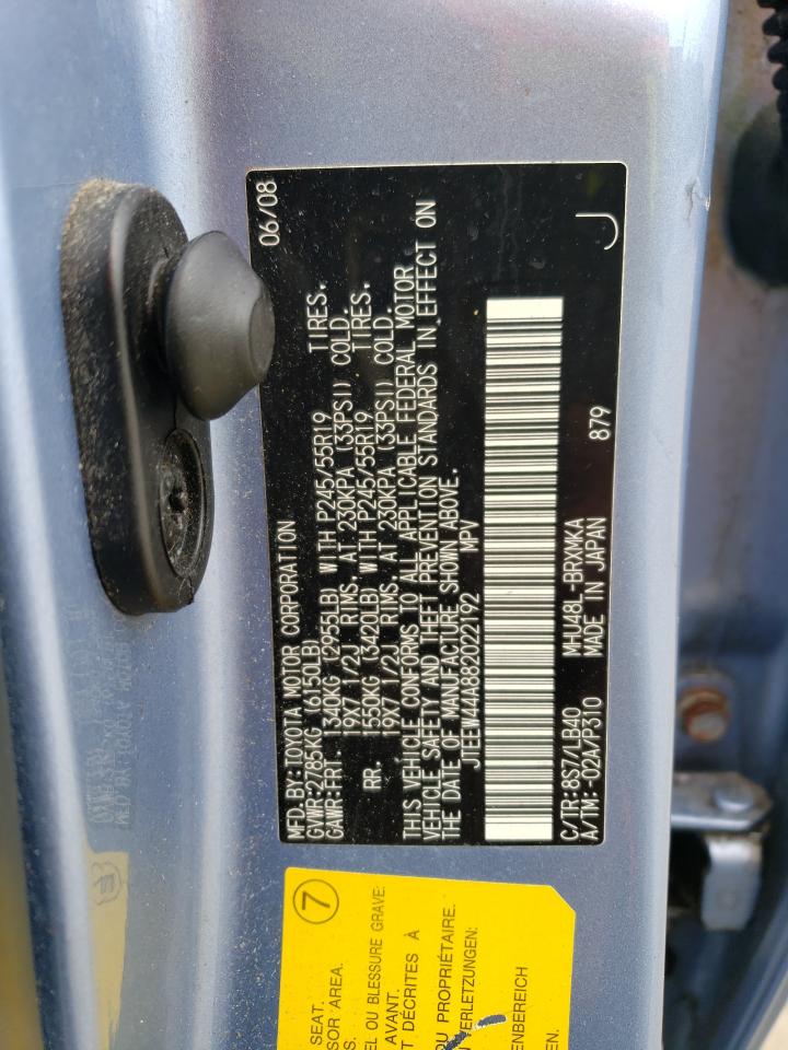 2008 Toyota Highlander Hybrid Limited VIN: JTEEW44A882022192 Lot: 65252984