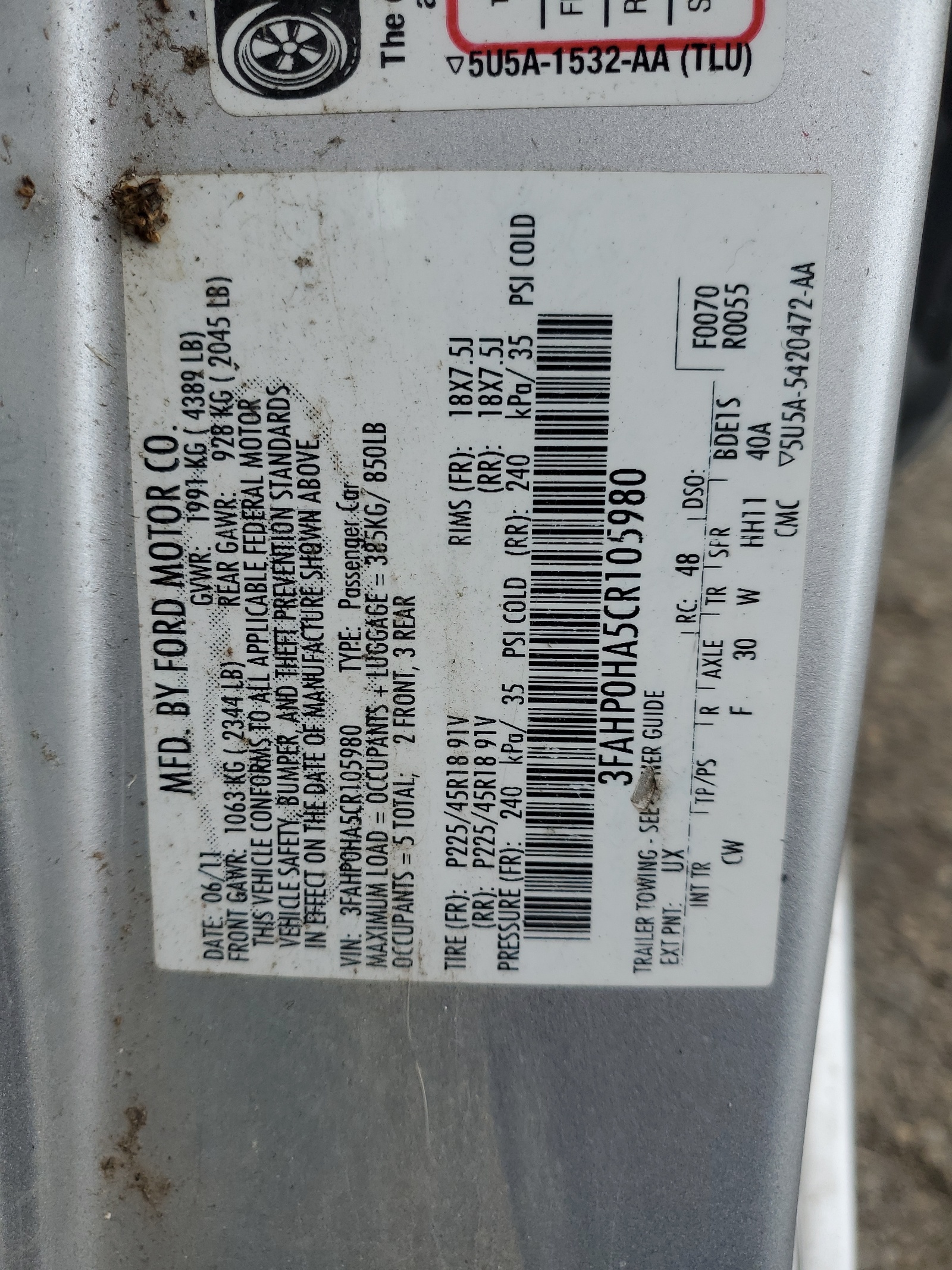 3FAHP0HA5CR105980 2012 Ford Fusion Se