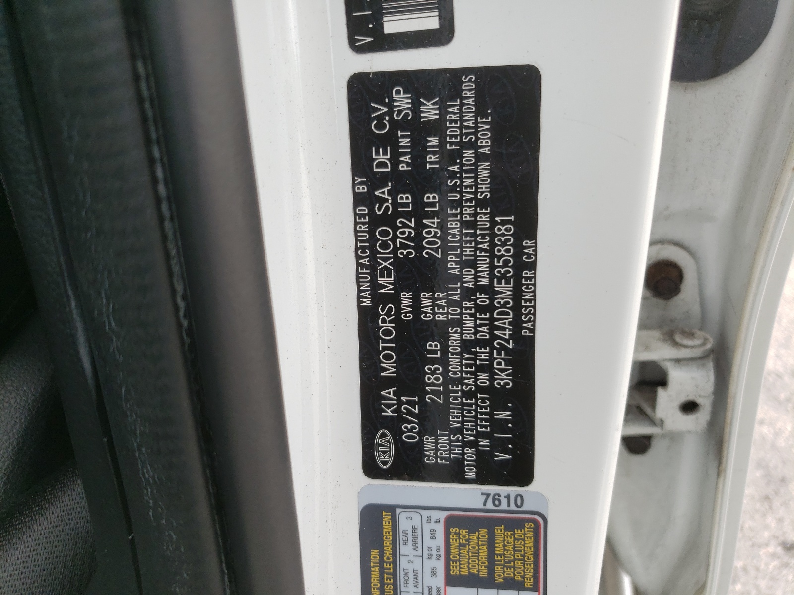 3KPF24AD3ME358381 2021 Kia Forte Fe