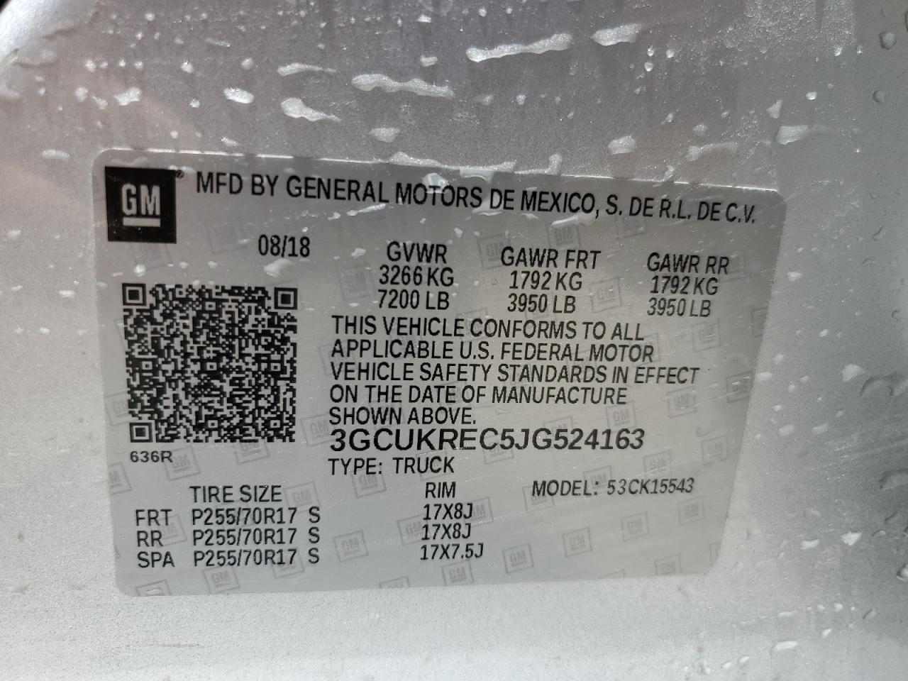 2018 Chevrolet Silverado K1500 Lt VIN: 3GCUKREC5JG524163 Lot: 62229654