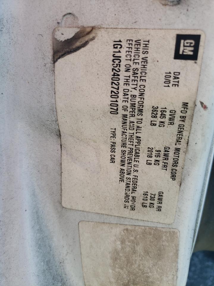 2002 Chevrolet Cavalier Base VIN: 1G1JC524027201070 Lot: 61657124