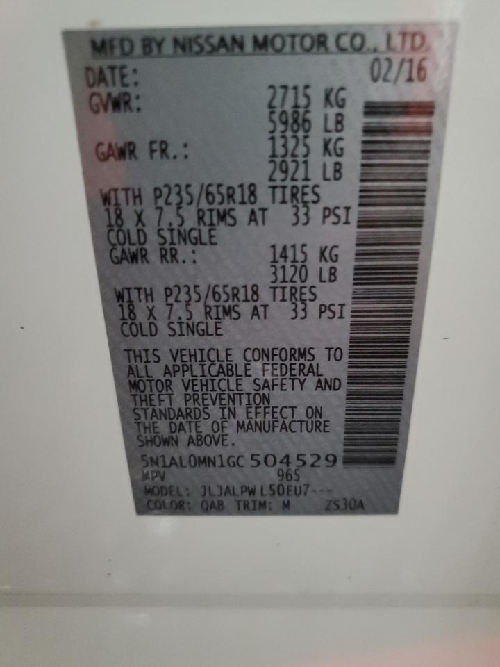 2016 Infiniti Qx60 VIN: 5N1AL0MN1GC504529 Lot: 63969784