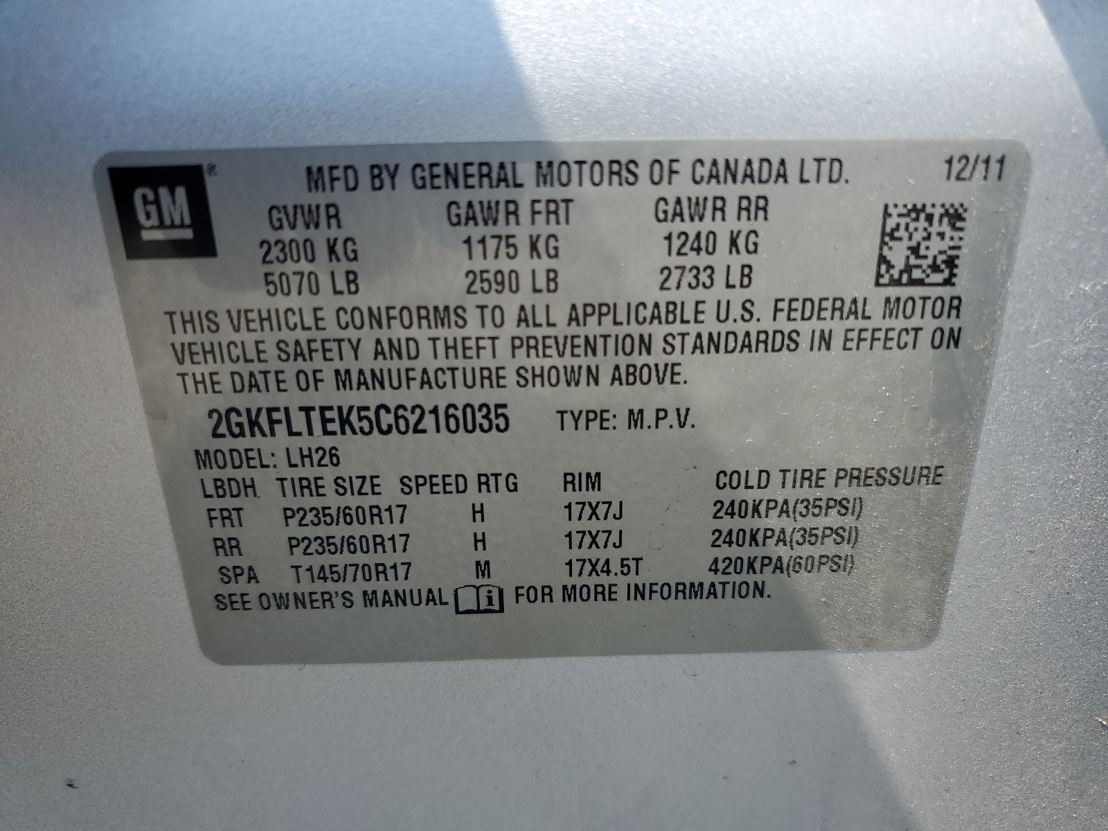 2GKFLTEK5C6216035 2012 GMC Terrain Sle