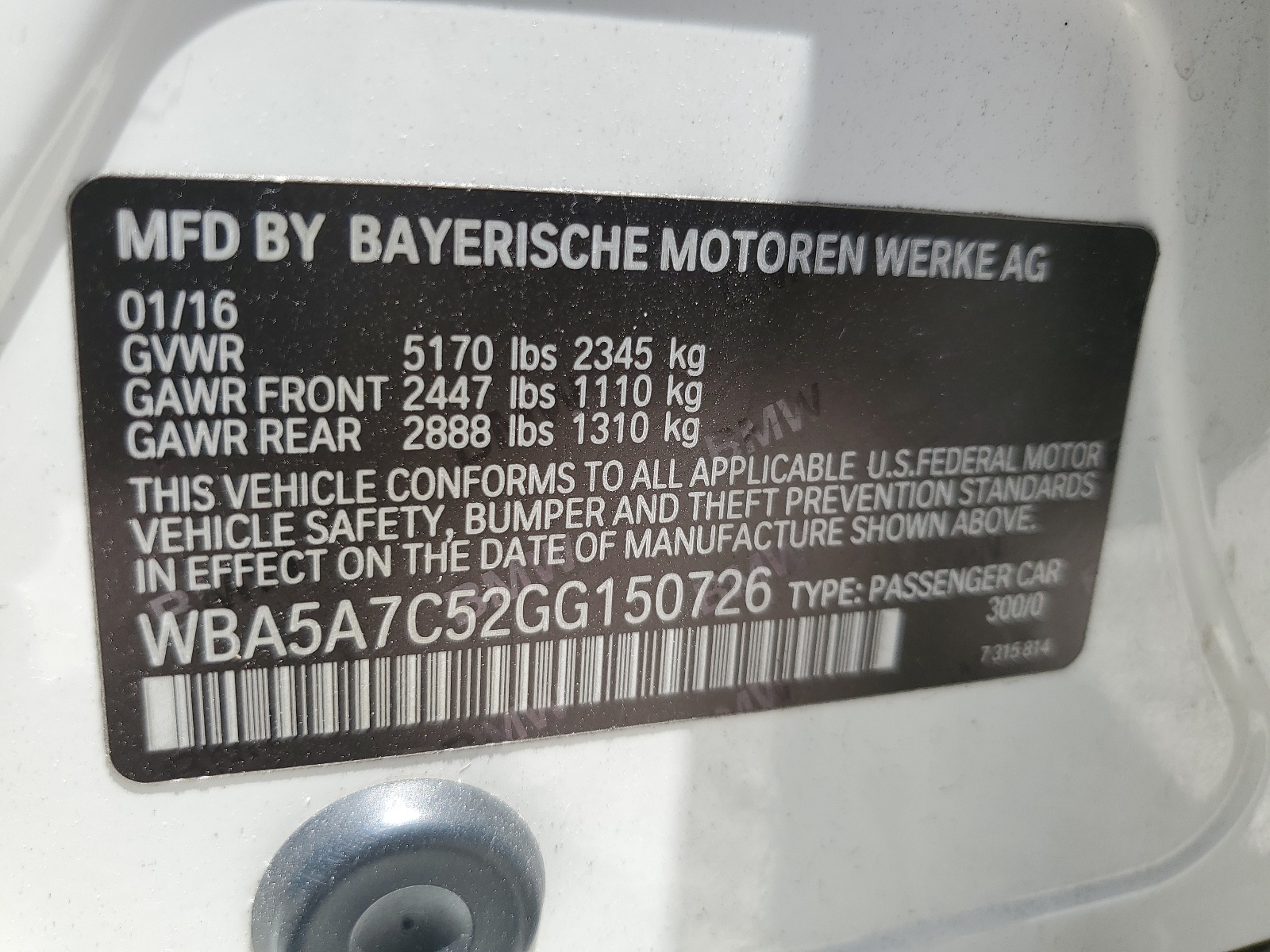WBA5A7C52GG150726 2016 BMW 528 Xi