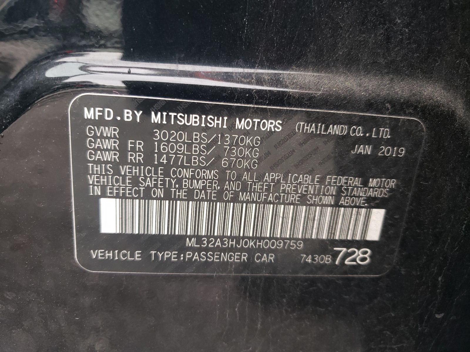 ML32A3HJ0KH009759 2019 Mitsubishi Mirage Es