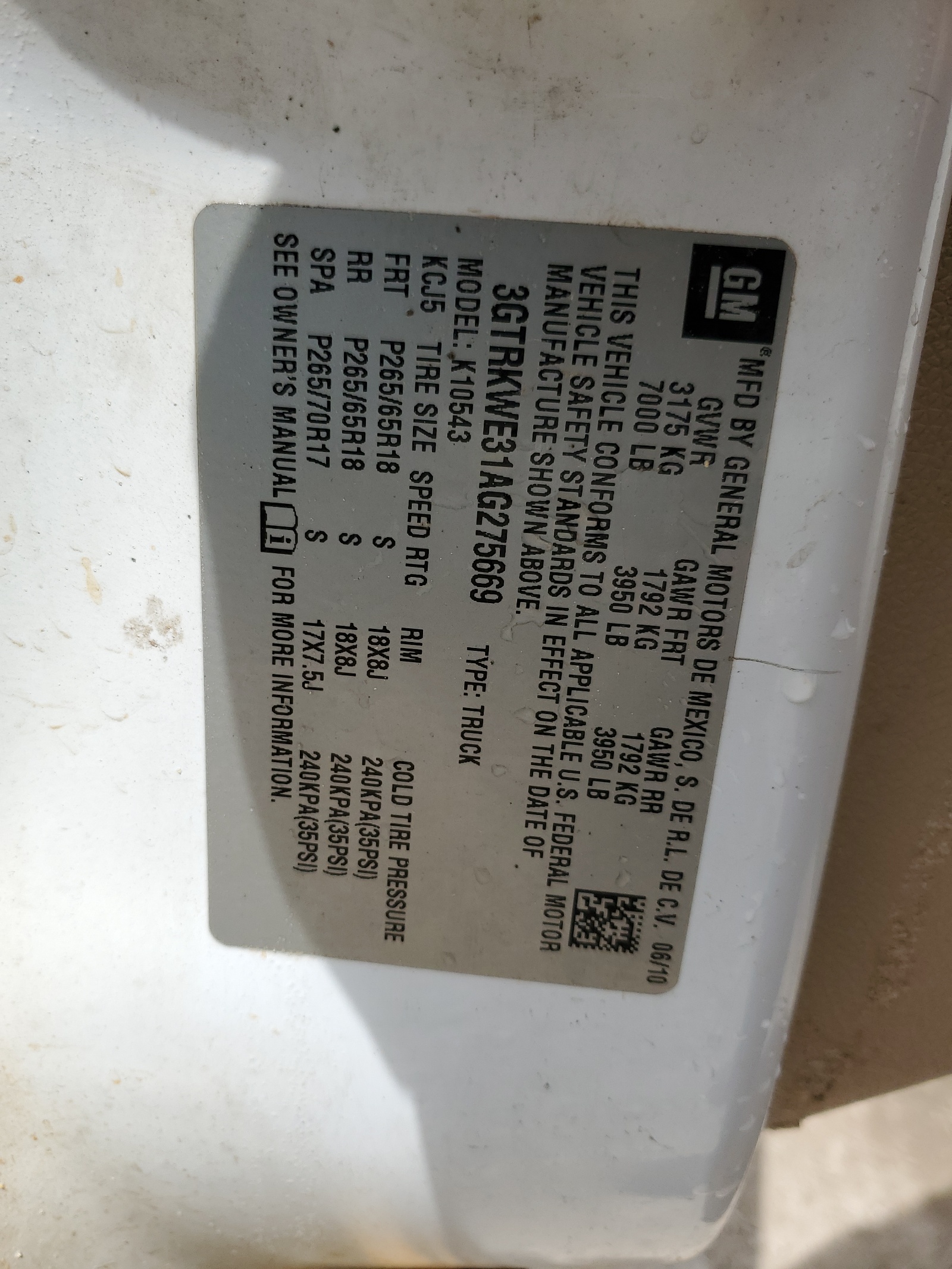 3GTRKWE31AG275669 2010 GMC Sierra K1500 Slt