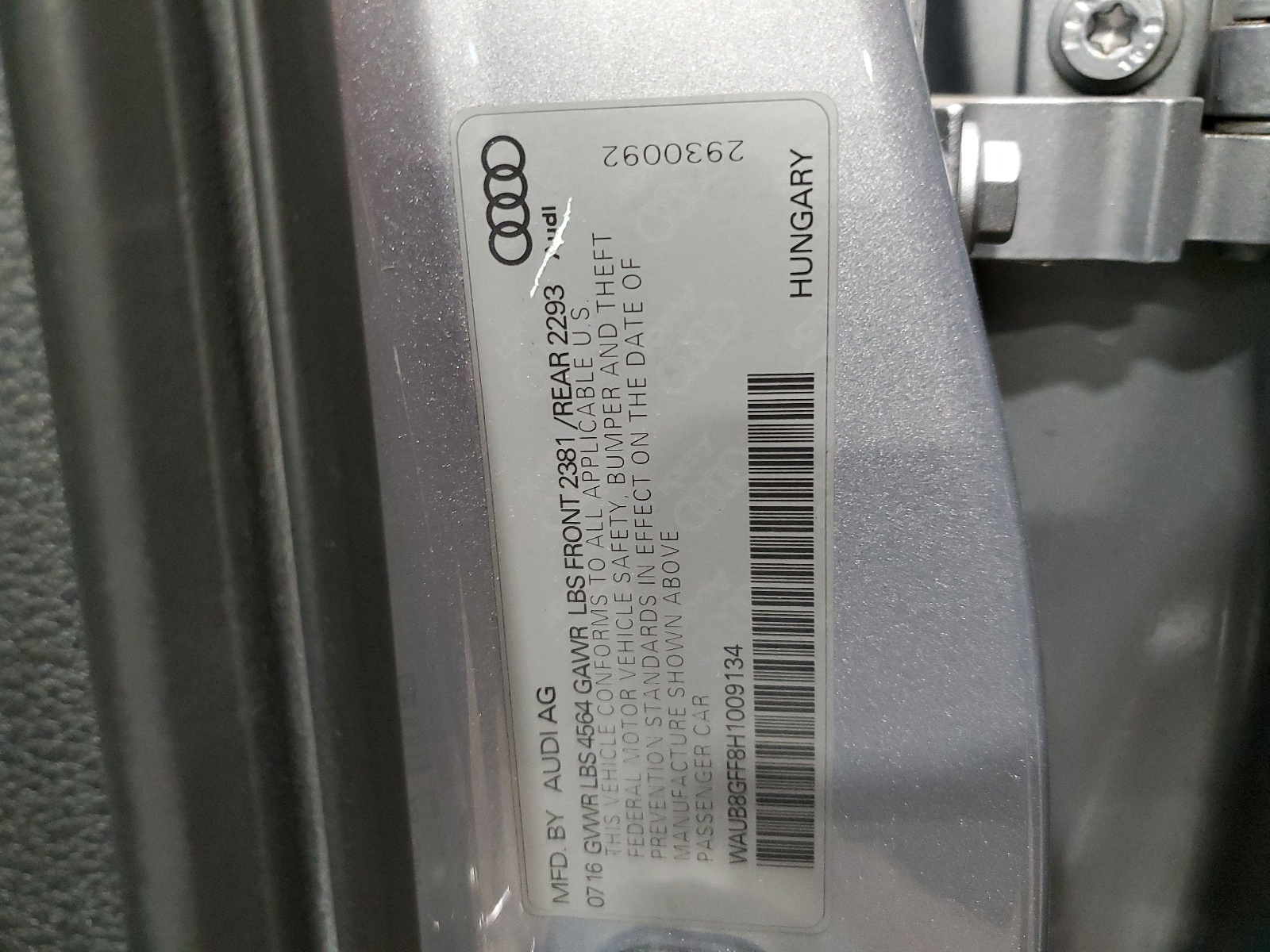 WAUB8GFF8H1009134 2017 Audi A3 Premium