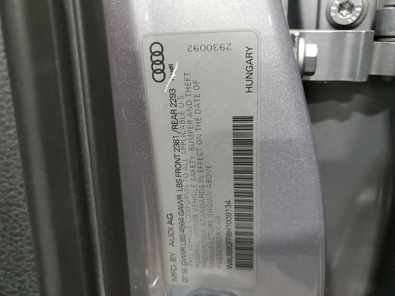 2017 Audi A3 Premium VIN: WAUB8GFF8H1009134 Lot: 64551704