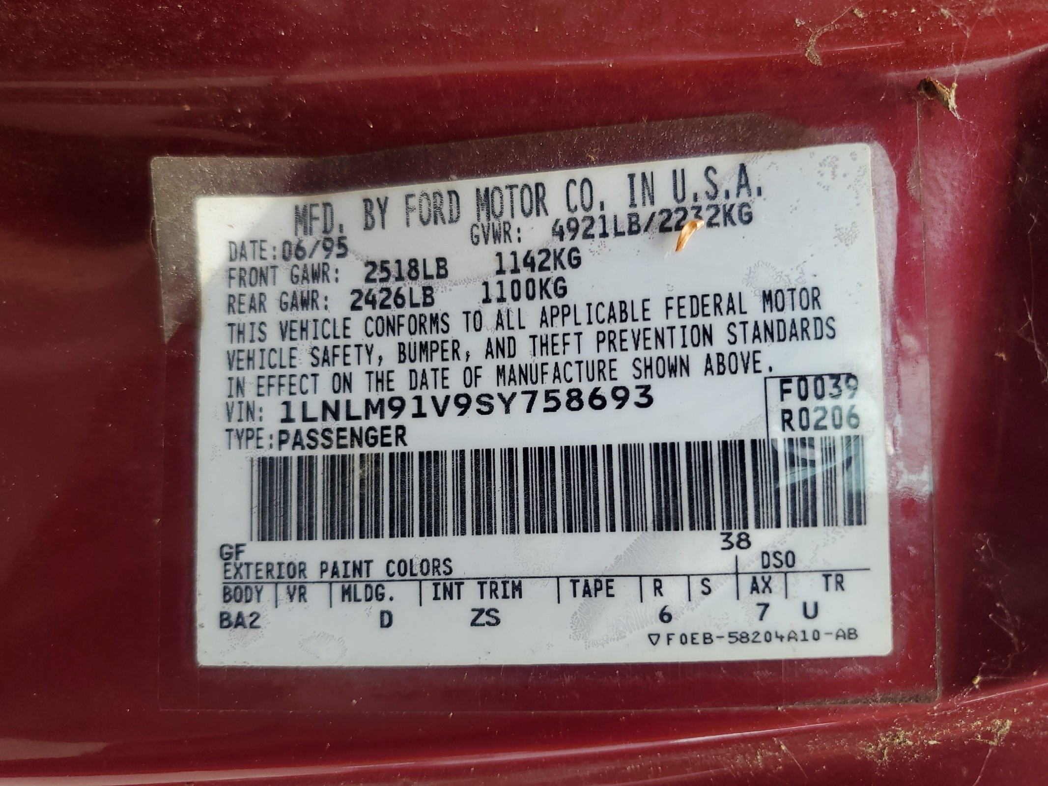 1LNLM91V9SY758693 1995 Lincoln Mark Viii Base