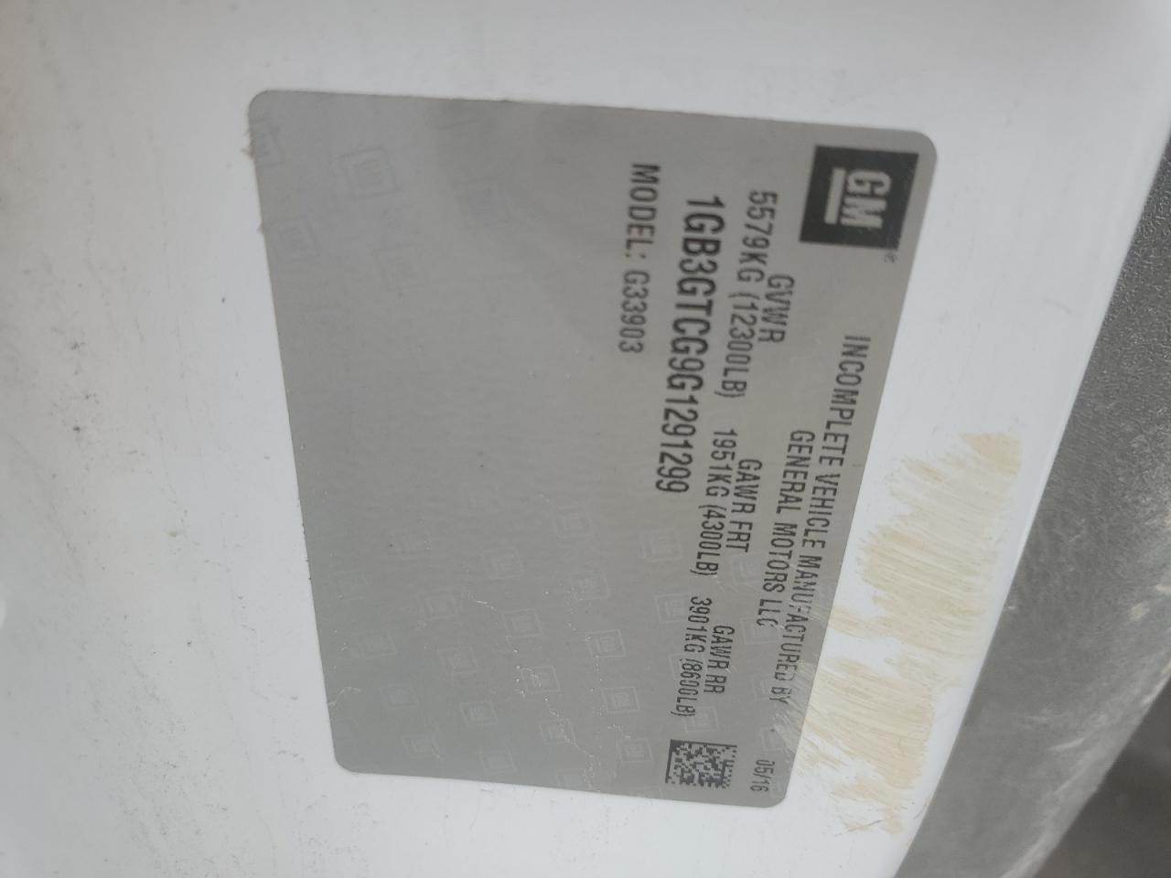 2016 Chevrolet Express G3500 VIN: 1GB3GTCG9G1291299 Lot: 64935104