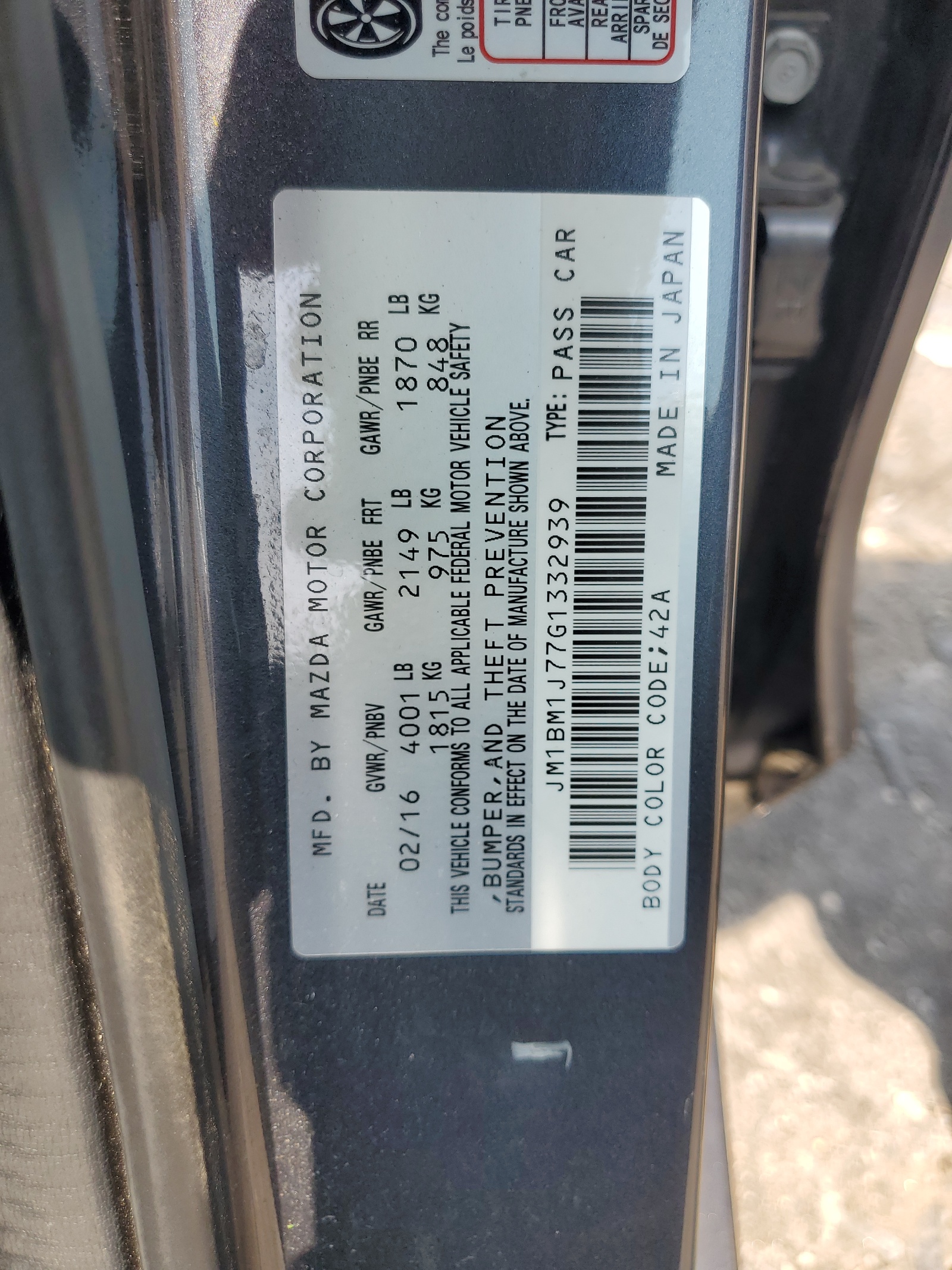 JM1BM1J77G1332939 2016 Mazda 3 Sport