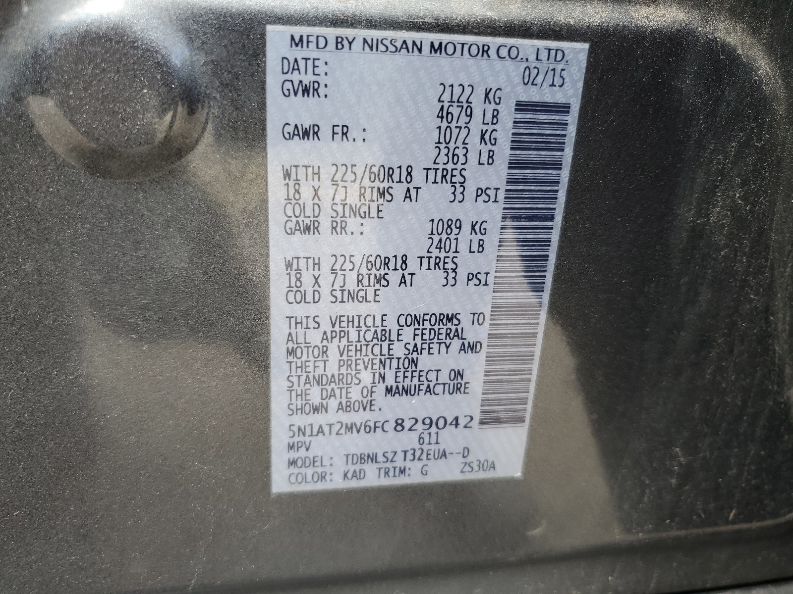 5N1AT2MV6FC829042 2015 Nissan Rogue S