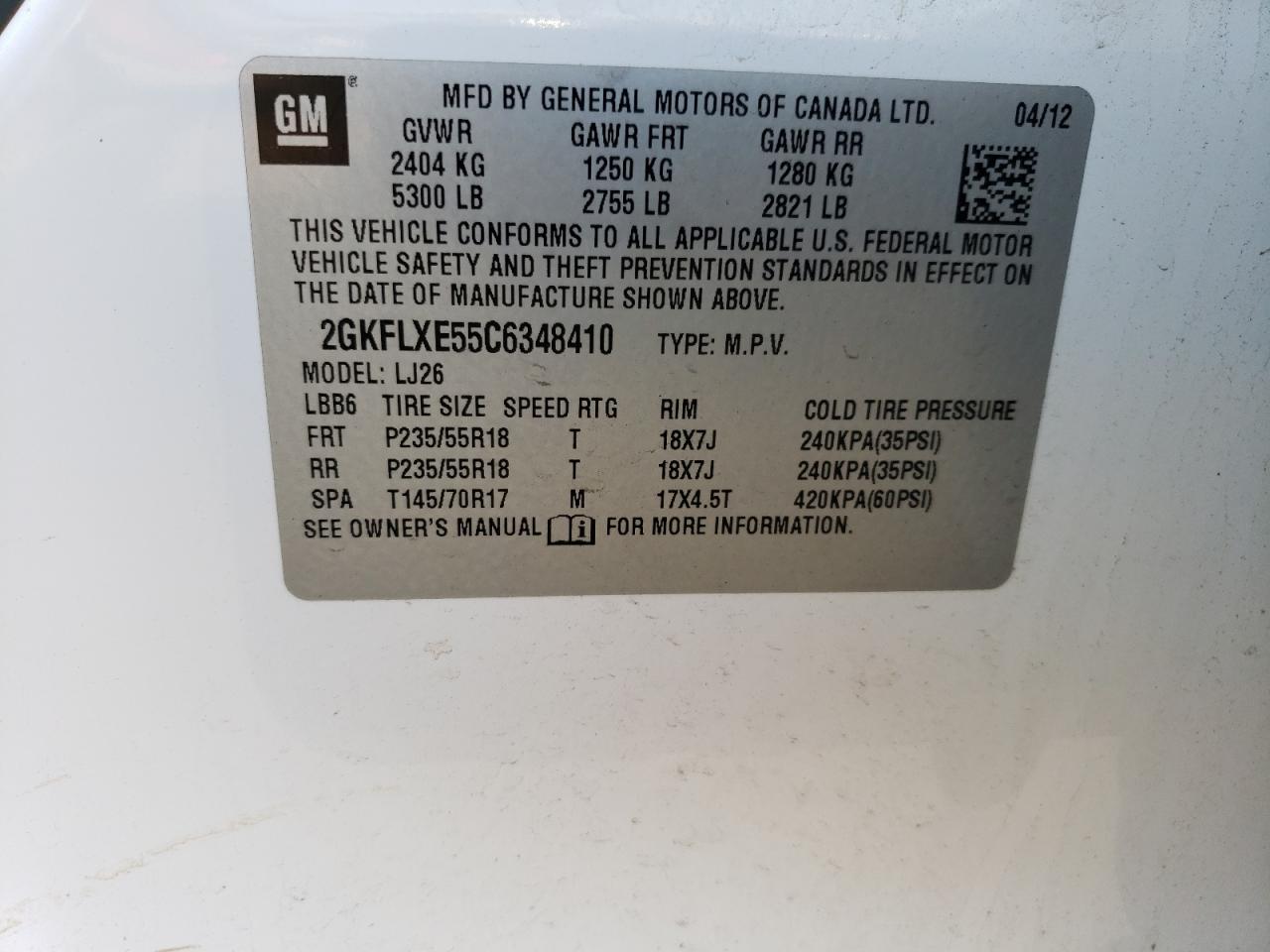 2012 GMC Terrain Slt VIN: 2GKFLXE55C6348410 Lot: 64425394