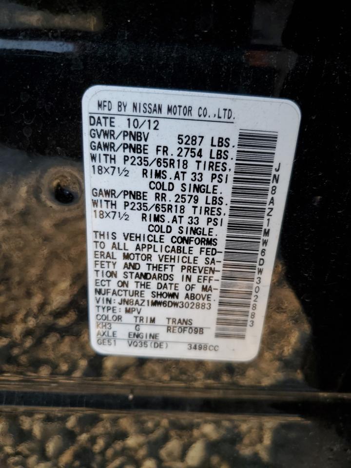 2013 Nissan Murano S VIN: JN8AZ1MW6DW302883 Lot: 62896084