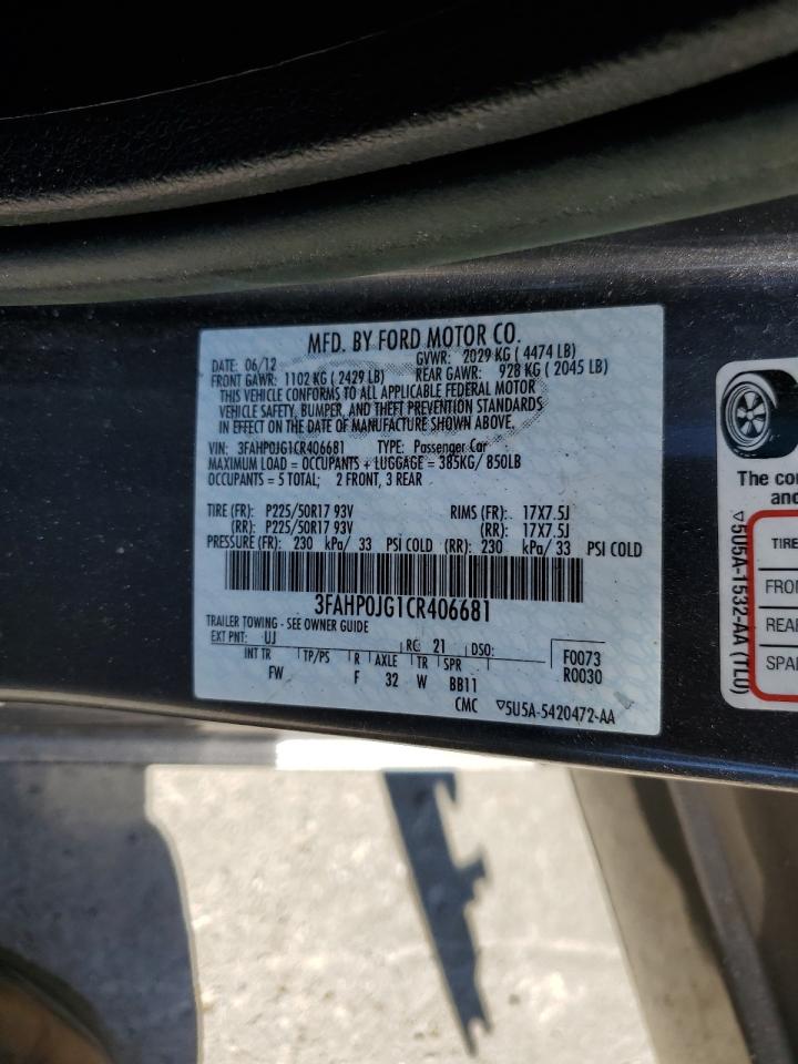 3FAHP0JG1CR406681 2012 Ford Fusion Sel