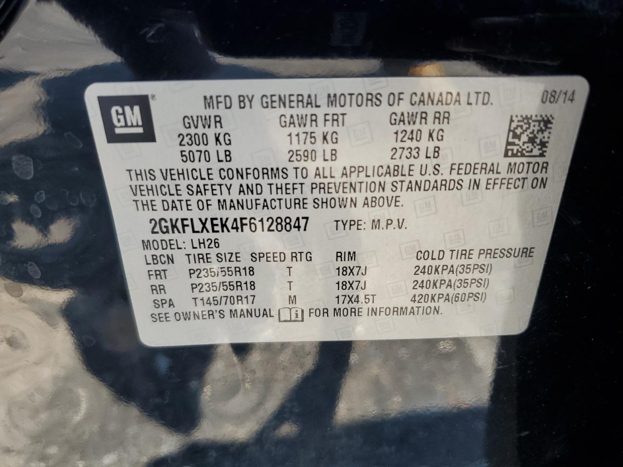 2GKFLXEK4F6128847 2015 GMC Terrain Slt