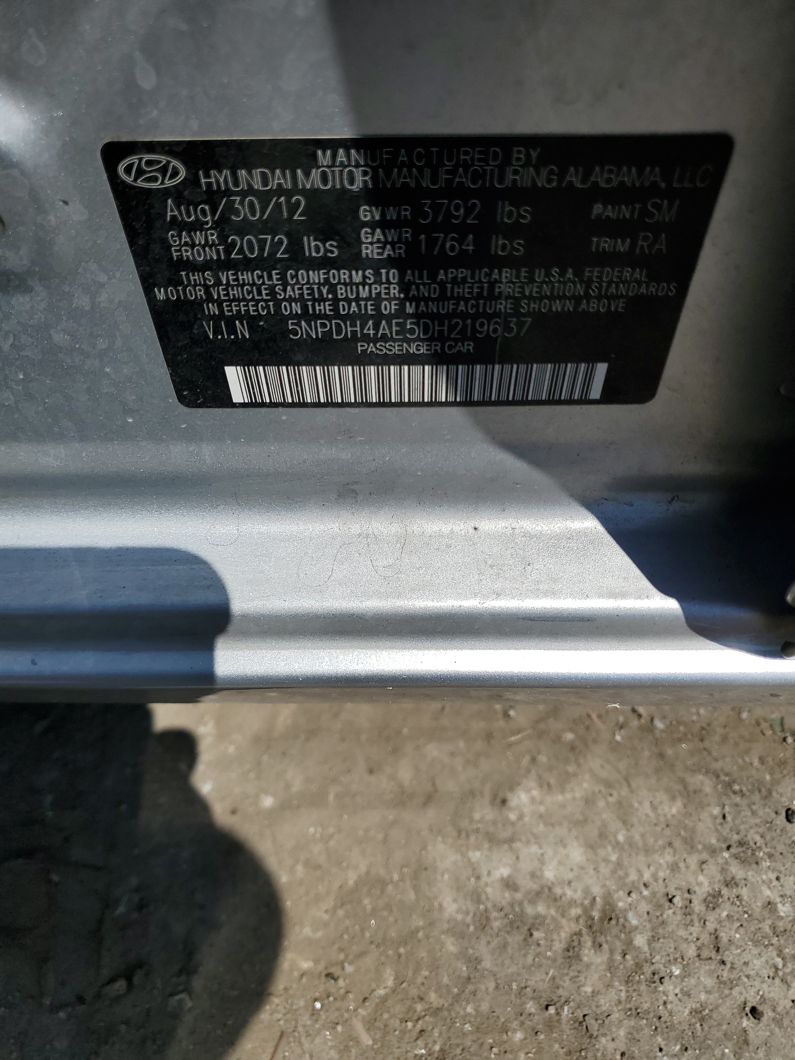 5NPDH4AE5DH219637 2013 Hyundai Elantra Gls