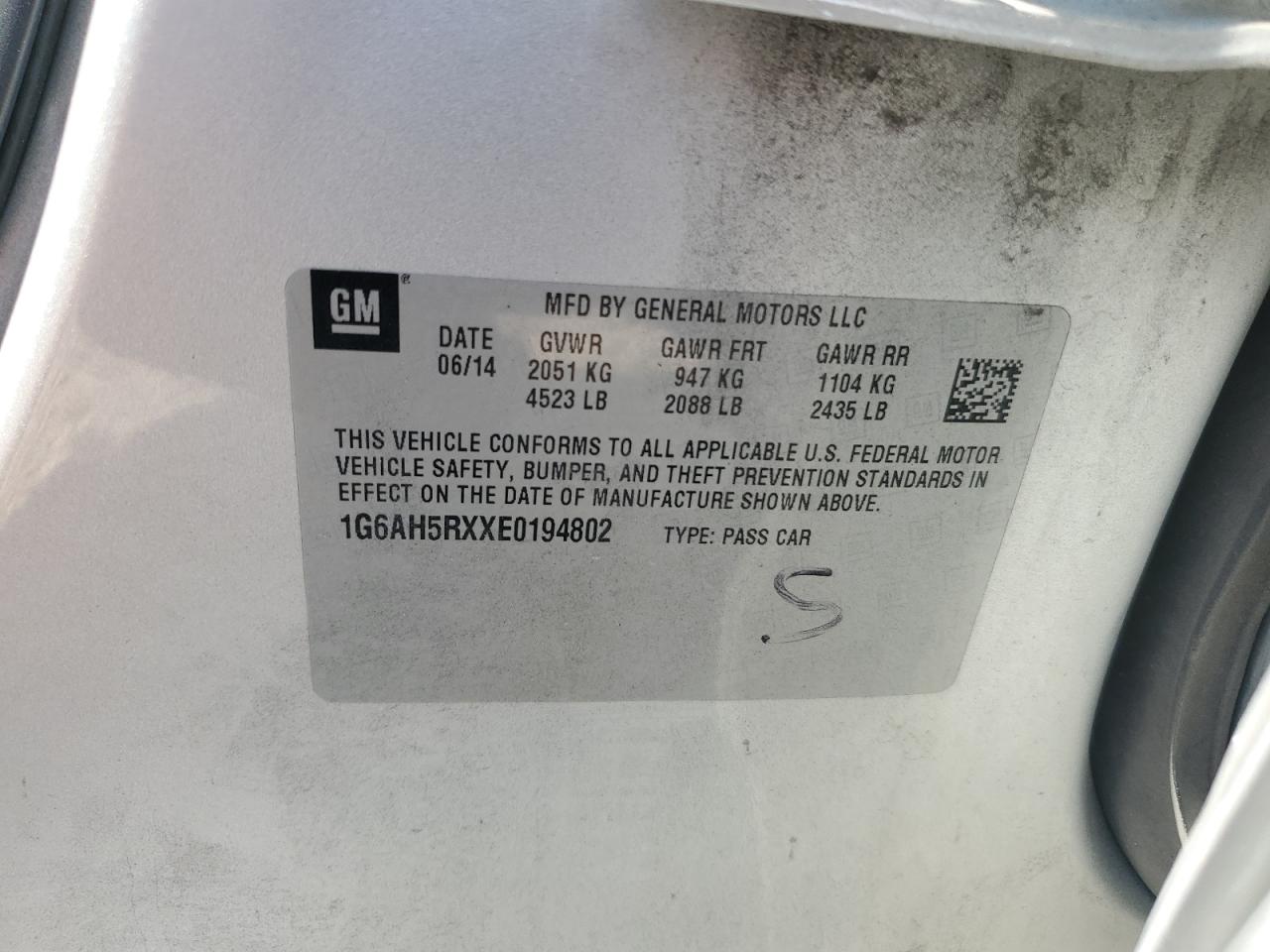 2014 Cadillac Ats Luxury VIN: 1G6AH5RXXE0194802 Lot: 65208614