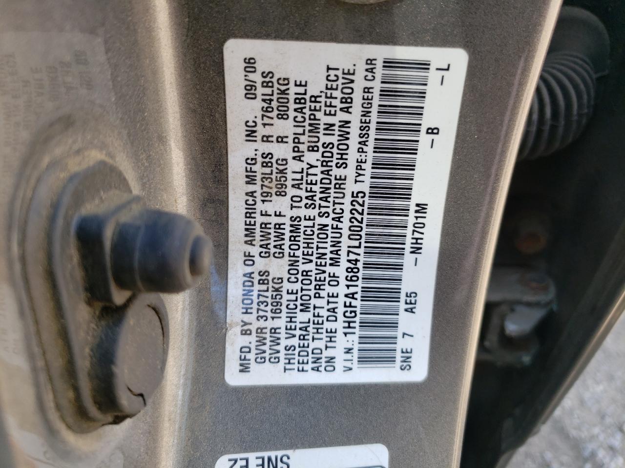 2007 Honda Civic Ex VIN: 1HGFA16847L002225 Lot: 63454694